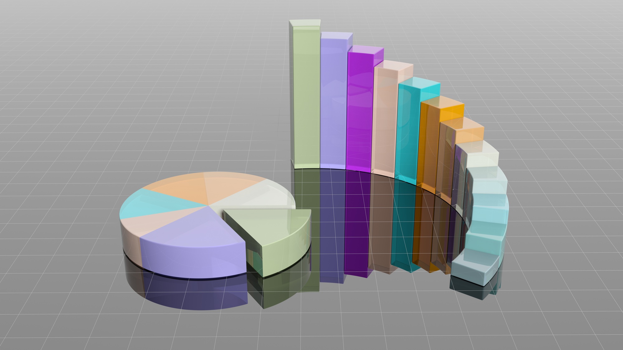 Colorful 3D business round bar and pie charts infographic