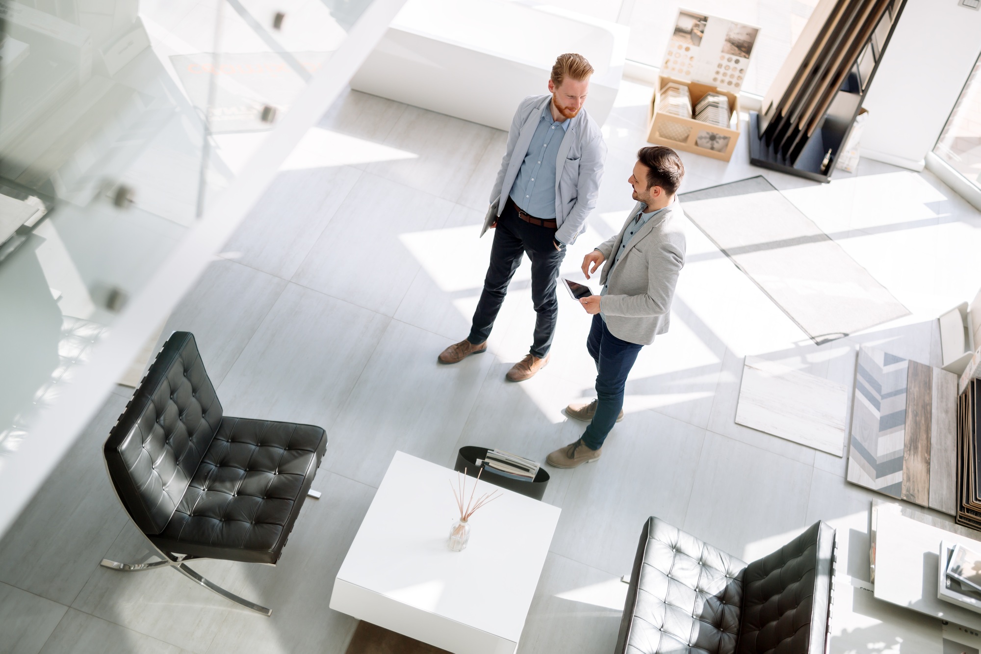 Customers entering interior design store