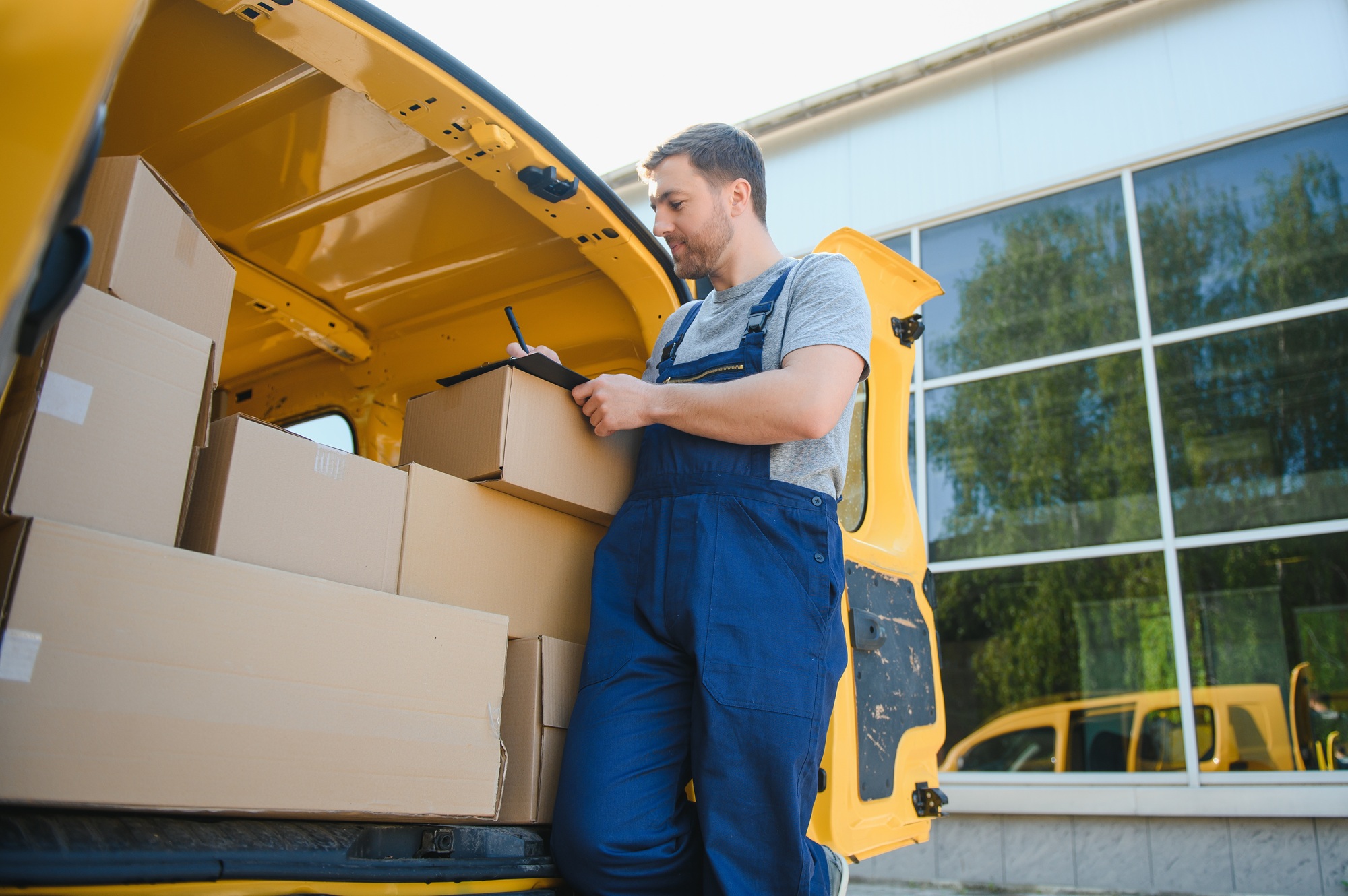 delivery service employee. Portrait of man working in delivery service.