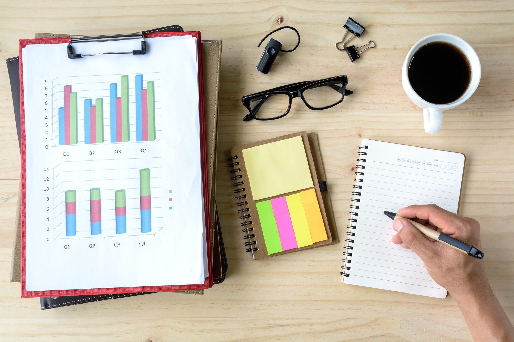 Desk office business financial Graph analysis with laptop