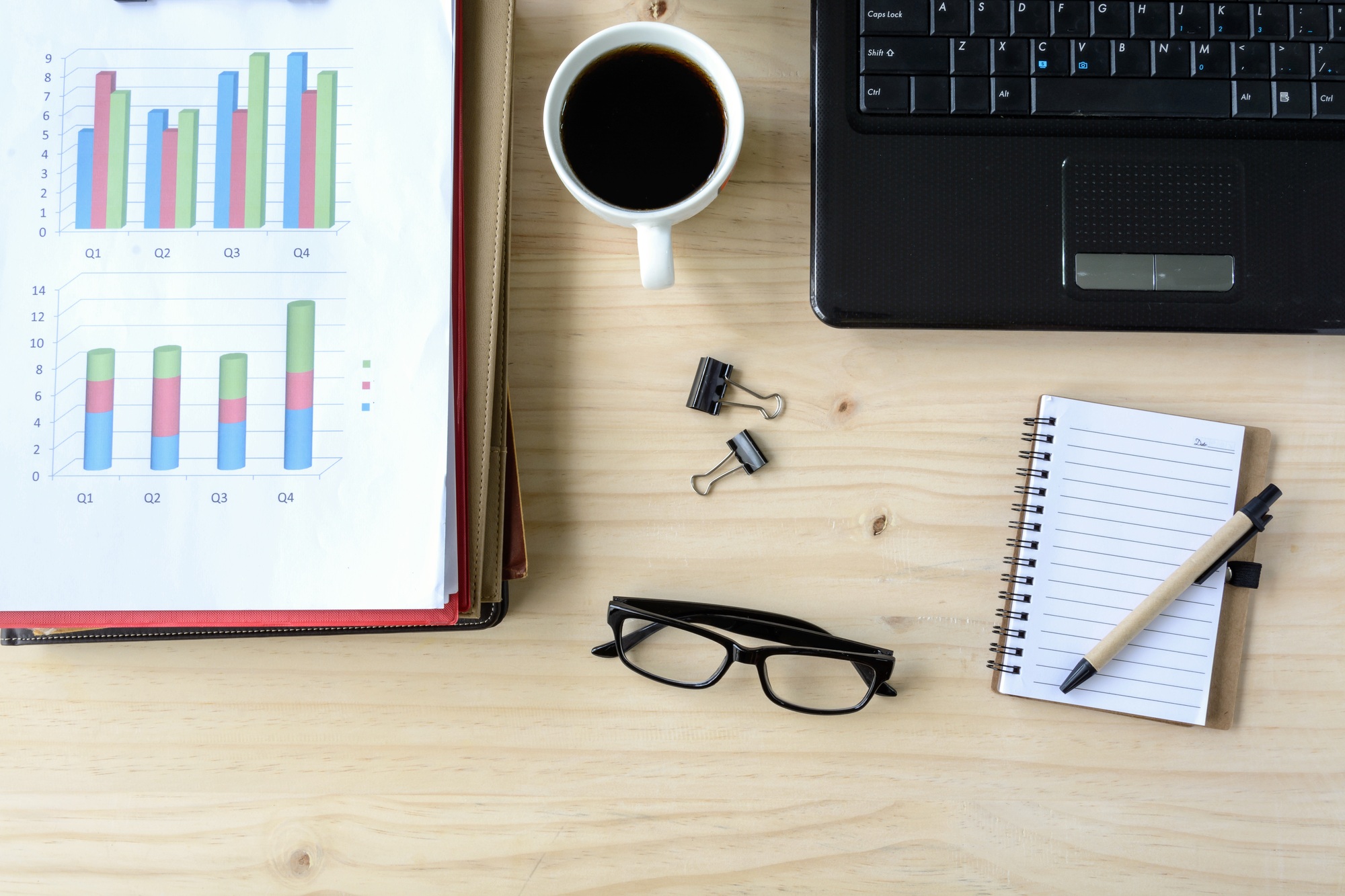 Desk office business financial Graph analysis with laptop