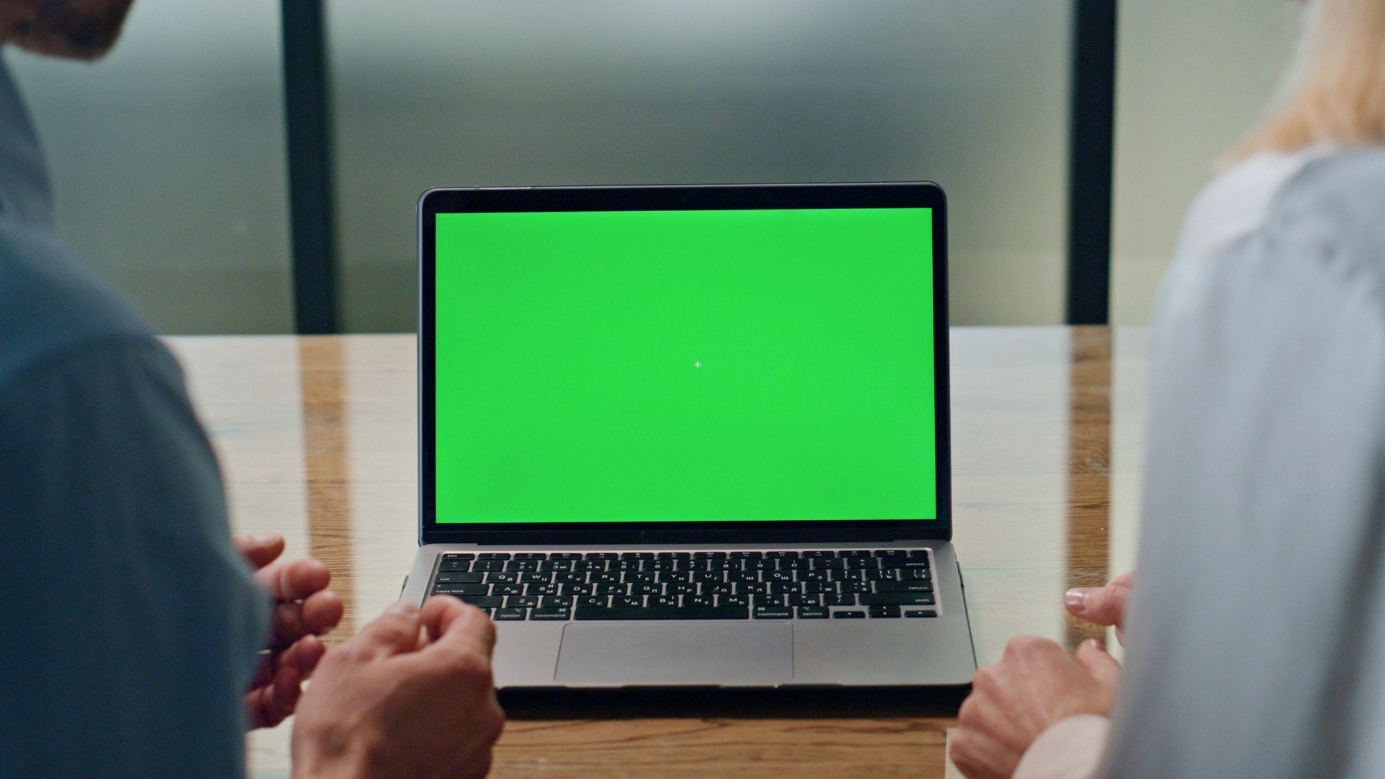 Entrepreneur couple video chatting laptop mockup. Businesspeople explaining