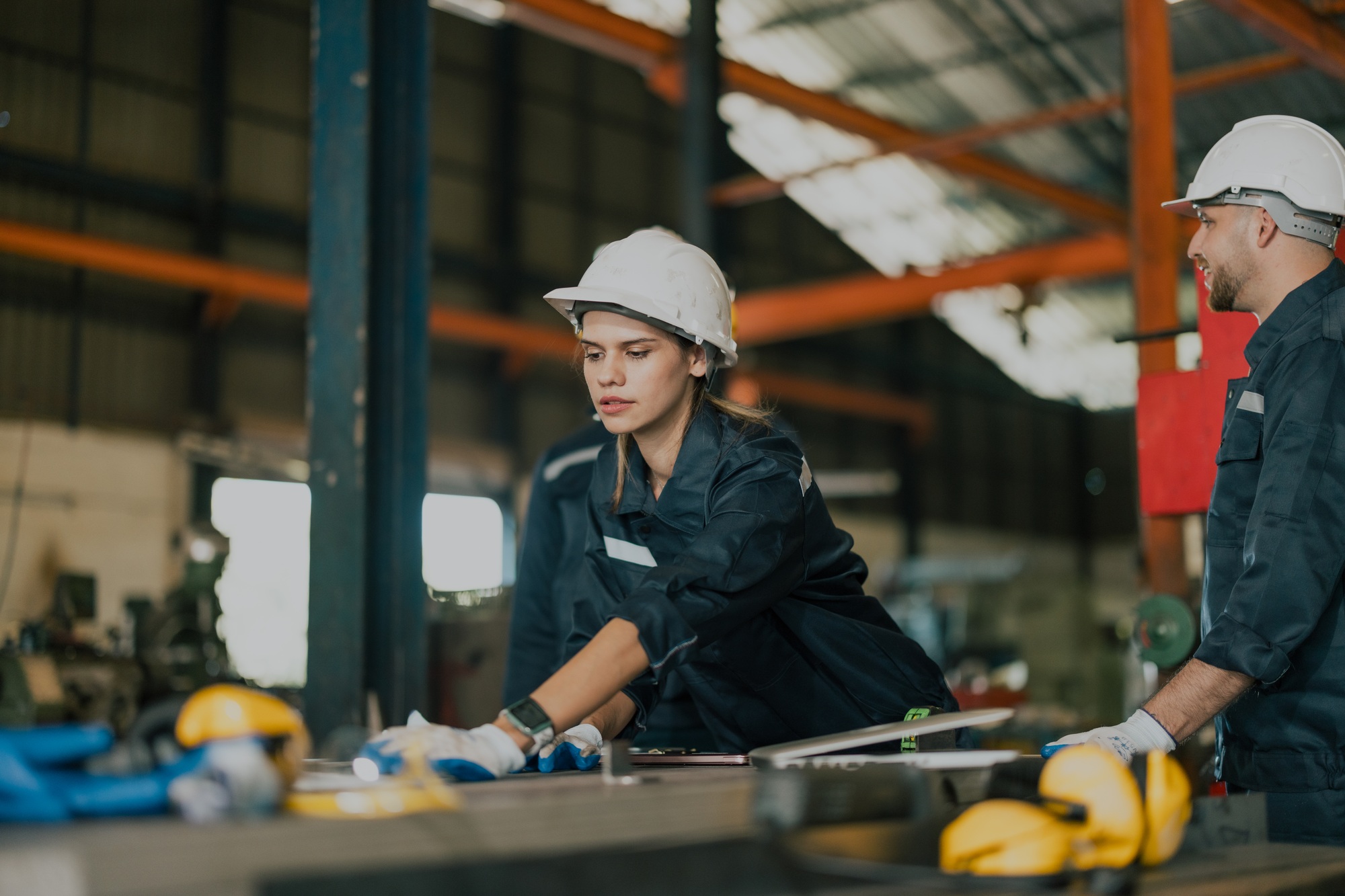 Female robot technician leads, diverse, inclusive workplace, equal opportunities, low bias impact.