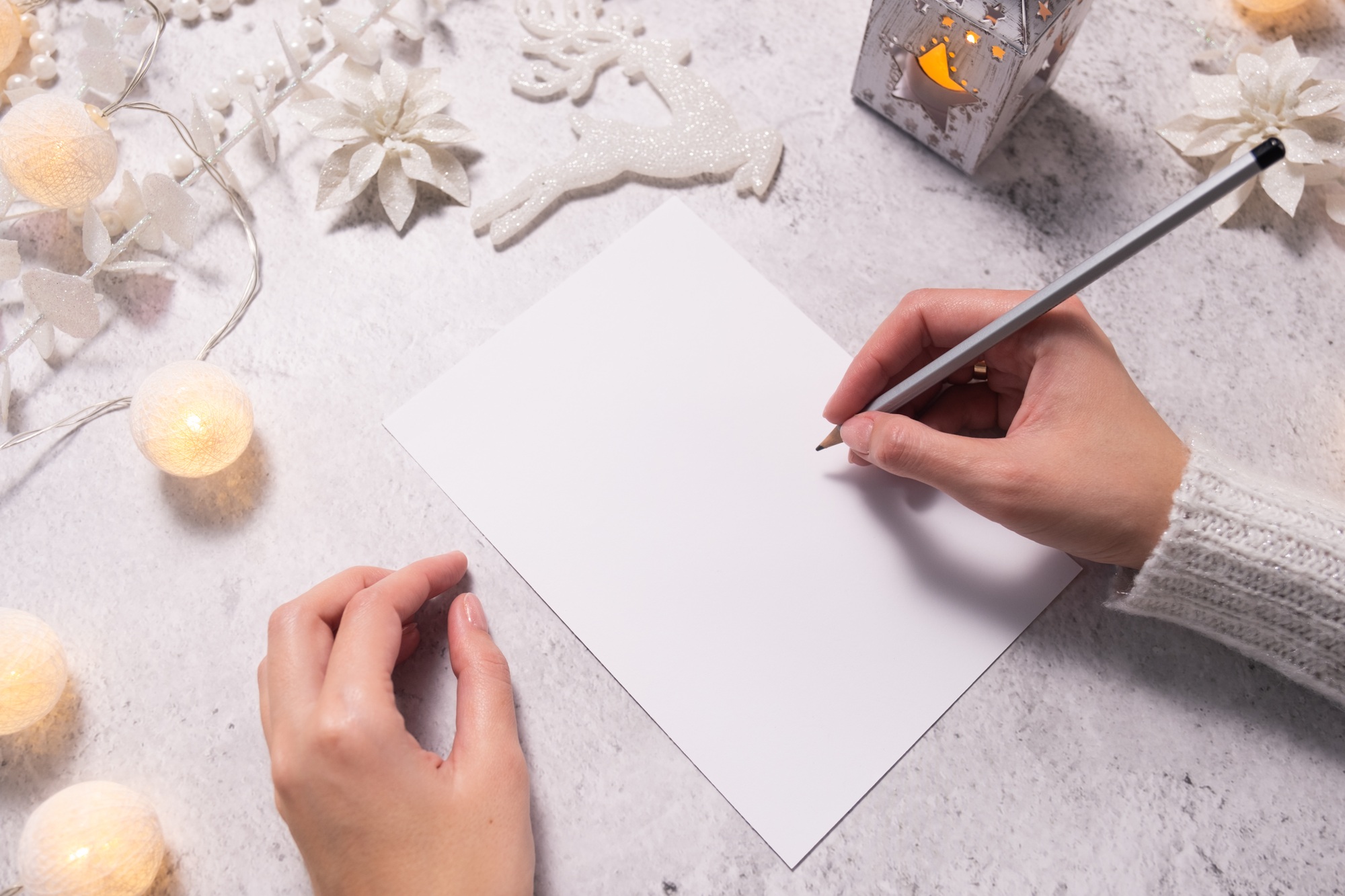 Goals plans dreams, make to do list for New Year. Empty paper for Christmas mockup.