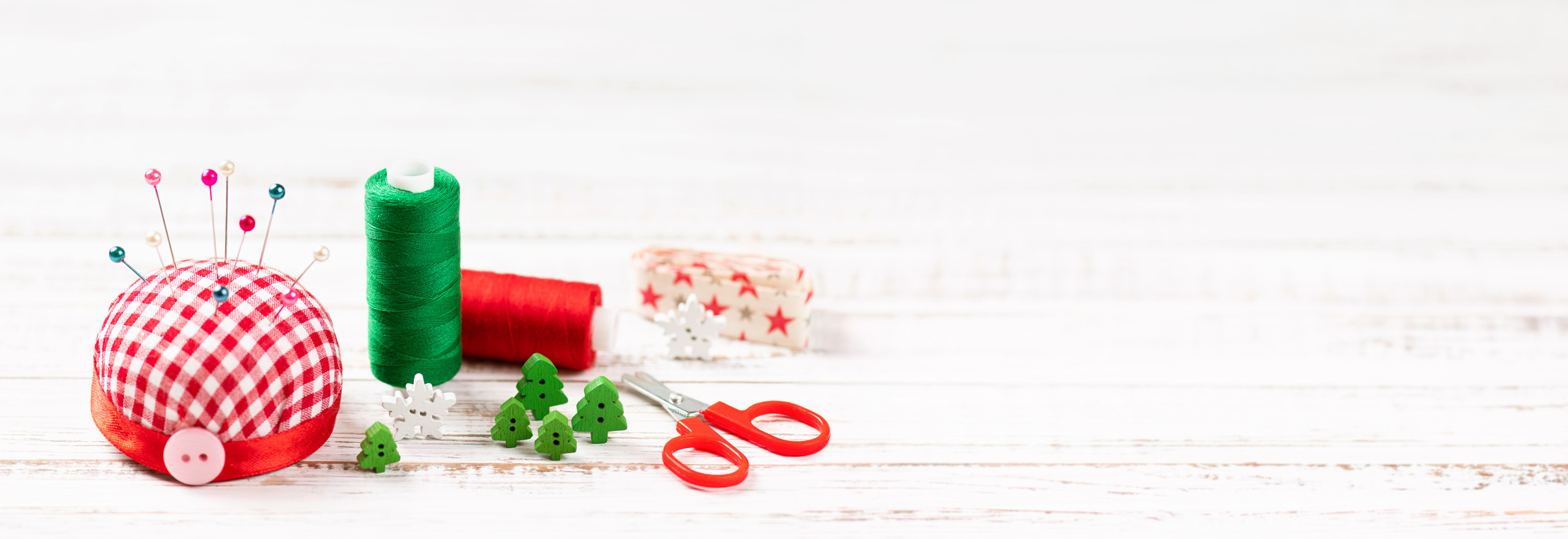 Handmade and sewing background, Christmas handicraft for holiday decorations