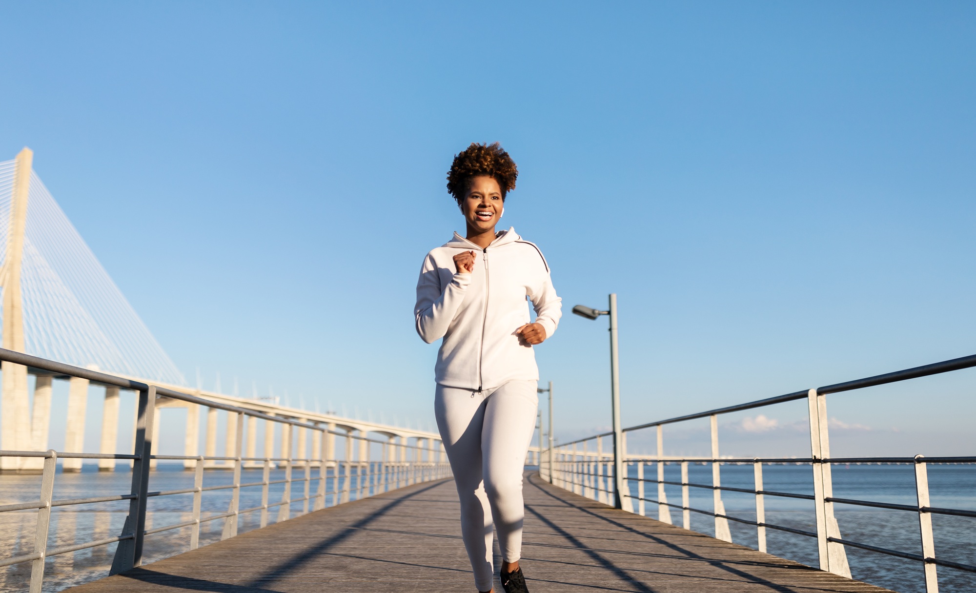 Life Goals. Happy Young Black Woman Jogging Outdoors In The Morning