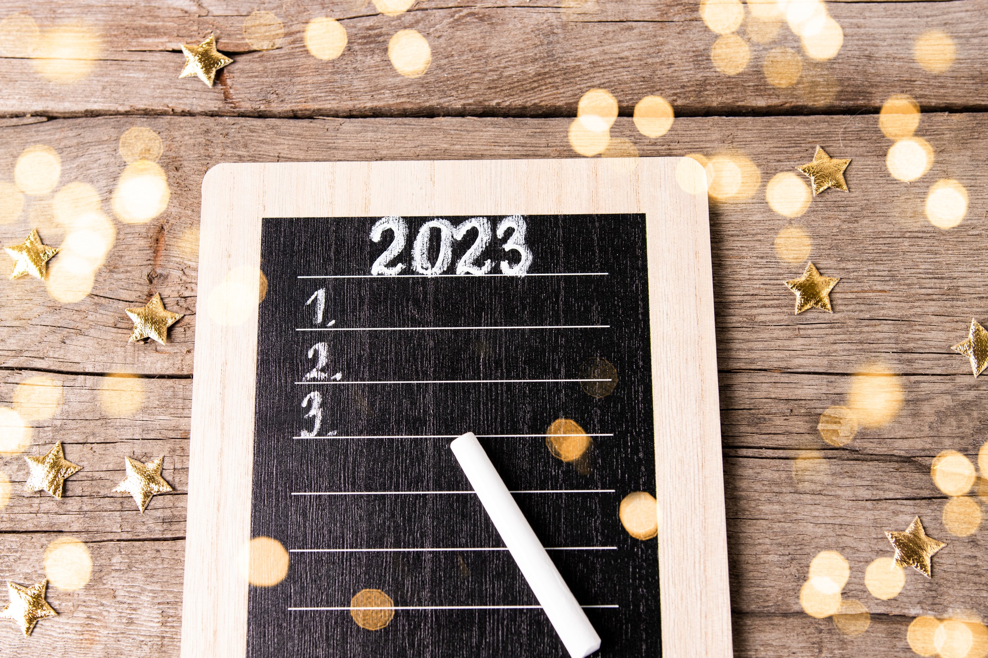 List of New year goals for 2023. Tablet for the inscription of a plan, strategy