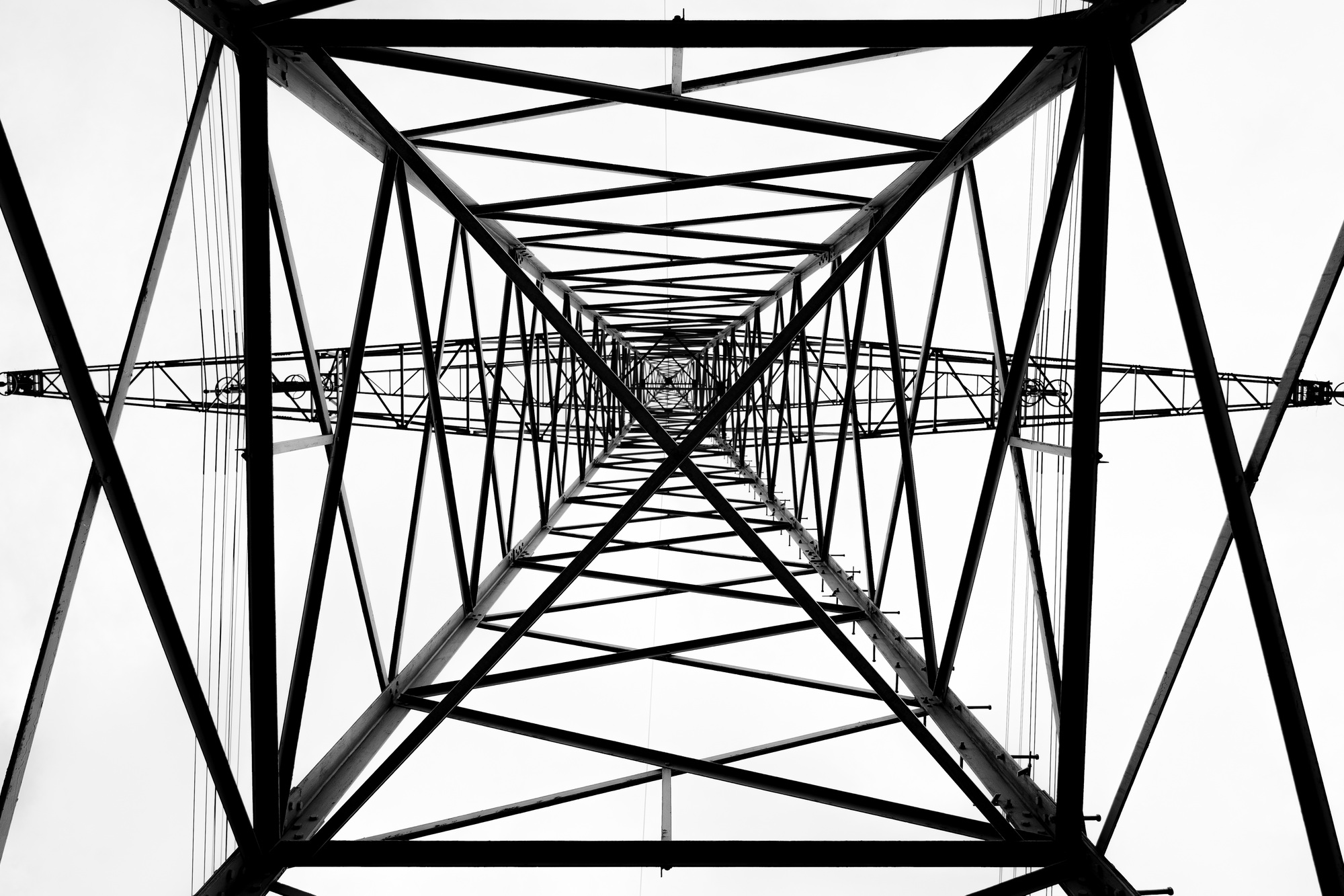 Low angle shot of transmission tower