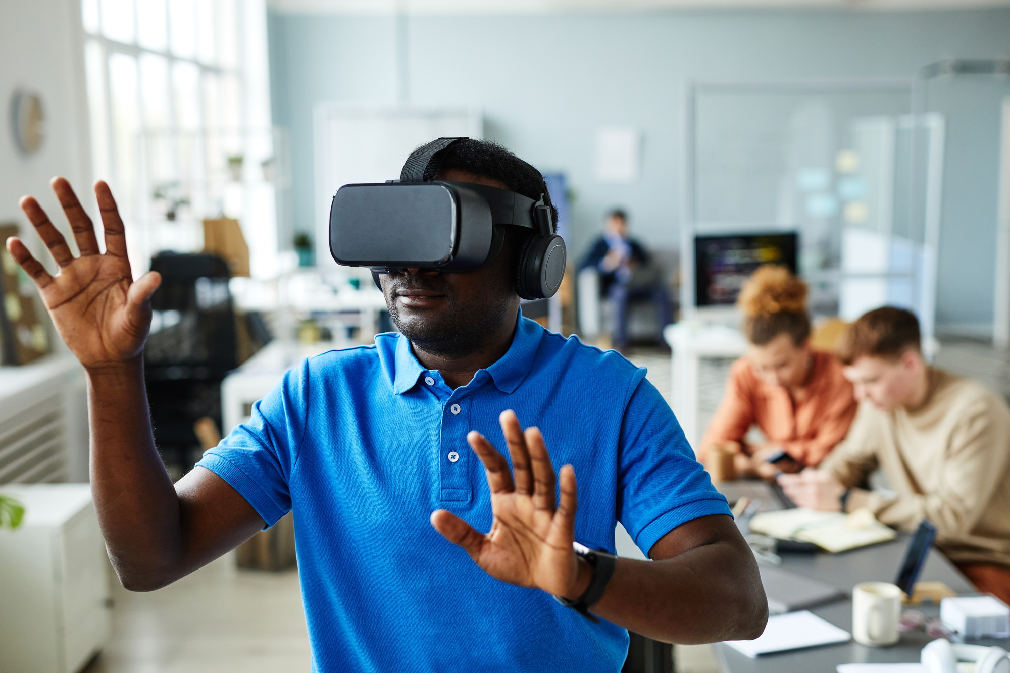 Man testing virtual reality program