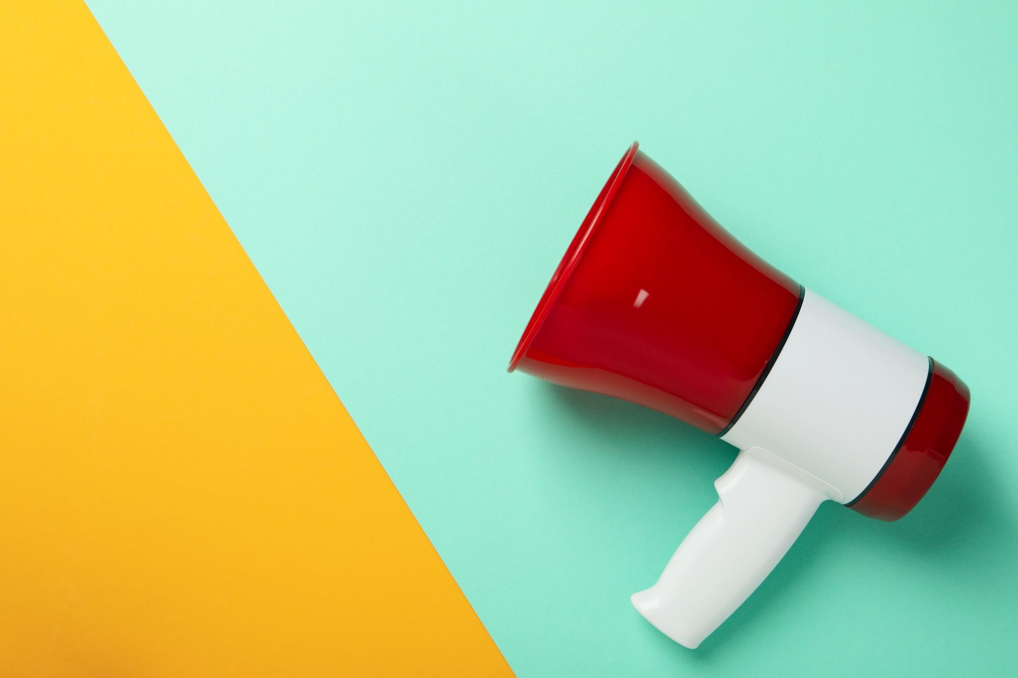 Megaphone on two tone background, space for text