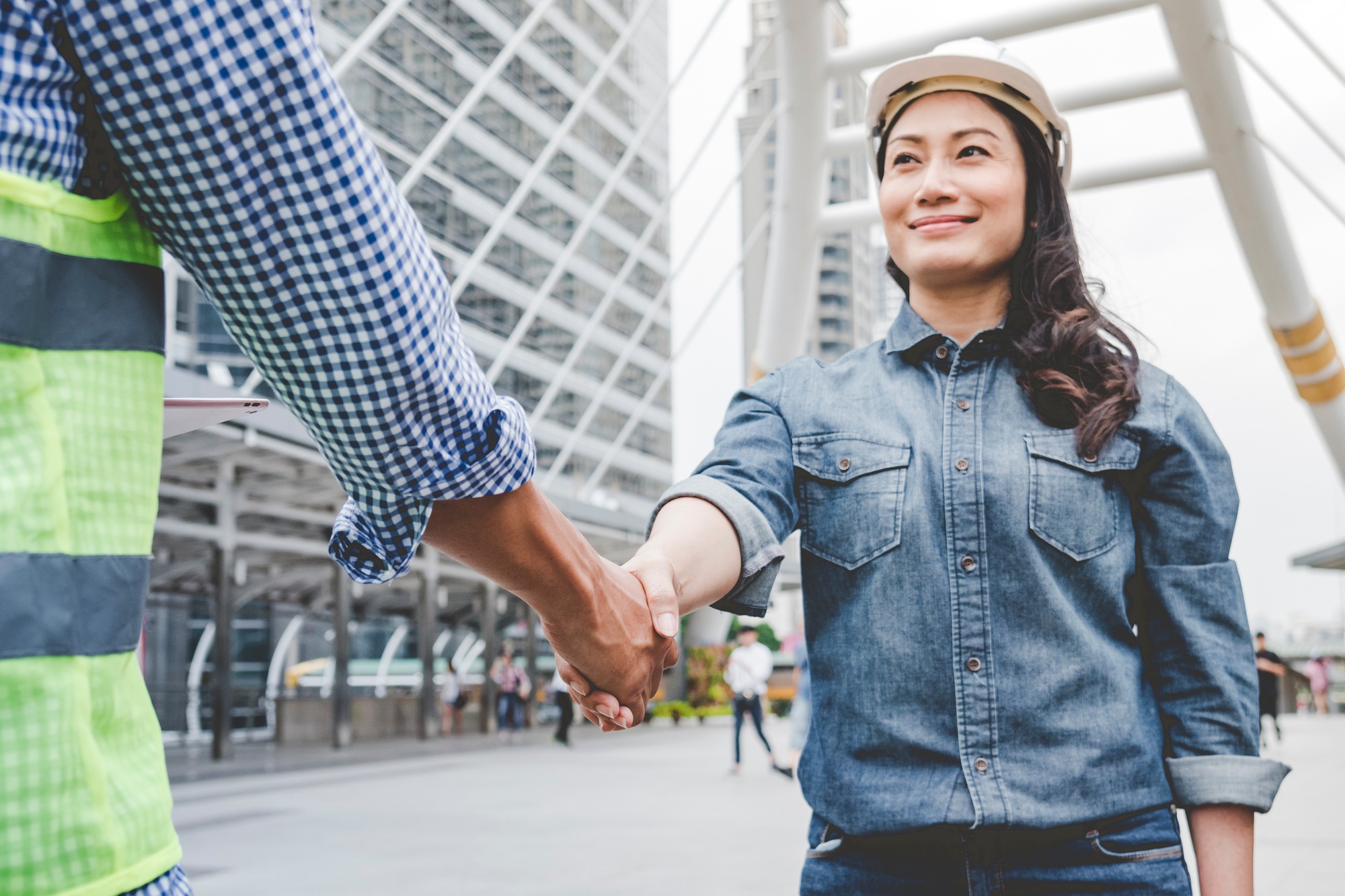 Partner Business Trust Teamwork Partnership. Industry contractor fist bump dealing mission