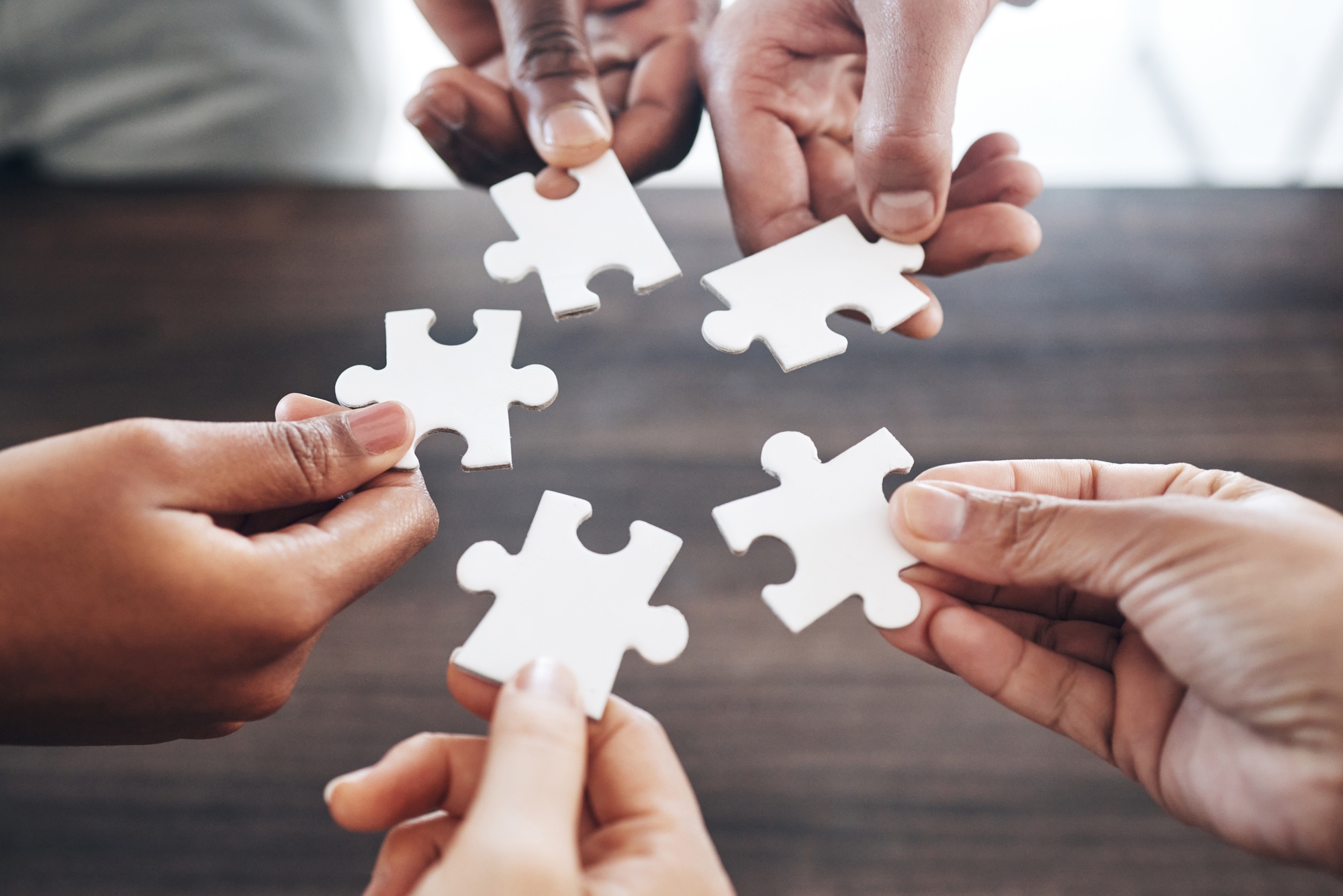 People, hands or puzzle strategy for problem solving ideas with planning, team building or collabor