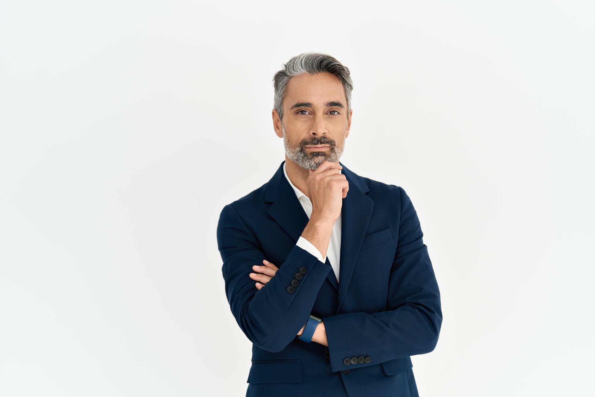 Portrait of serious middle aged business man thinking on business challenge.