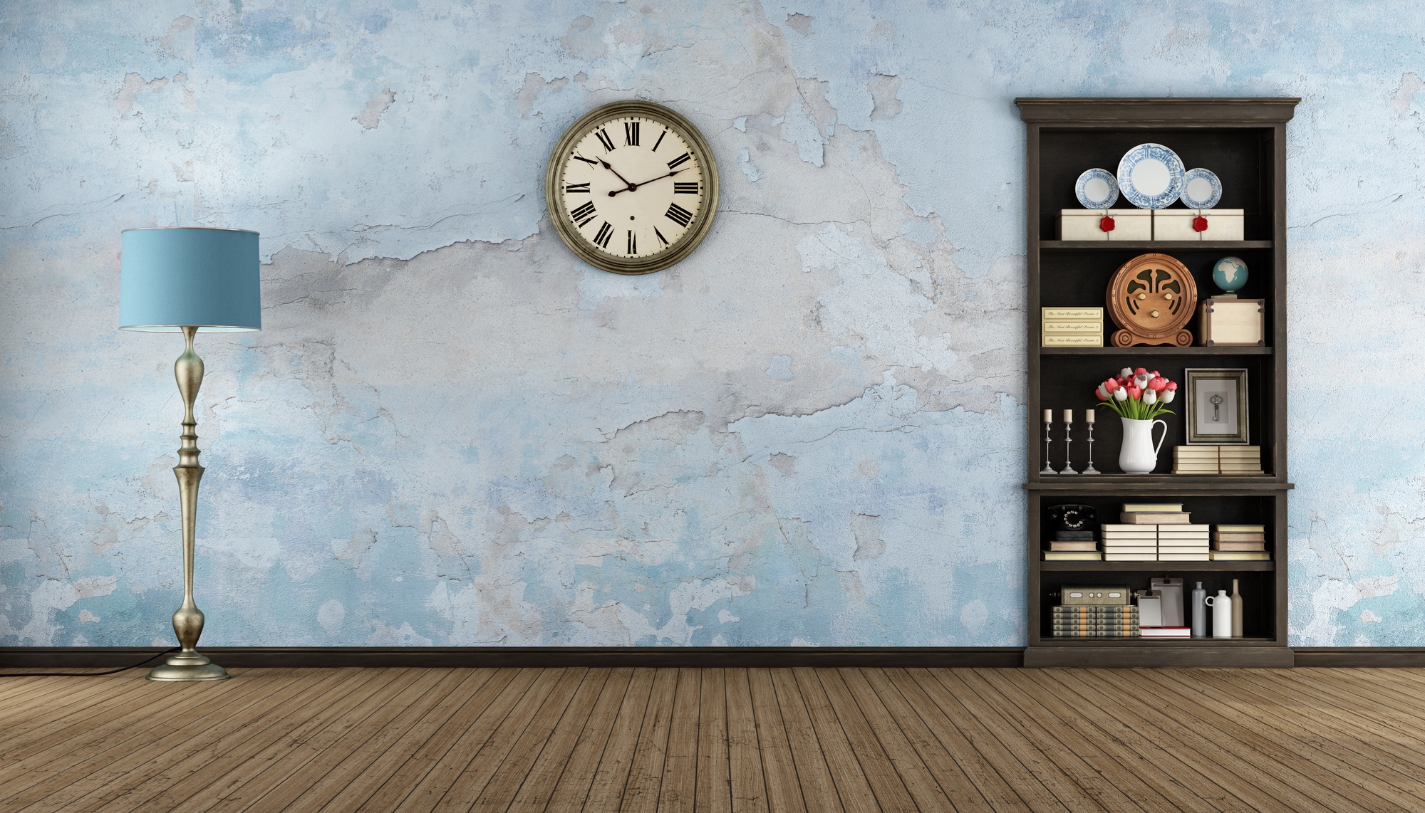 Retro room with bookcase