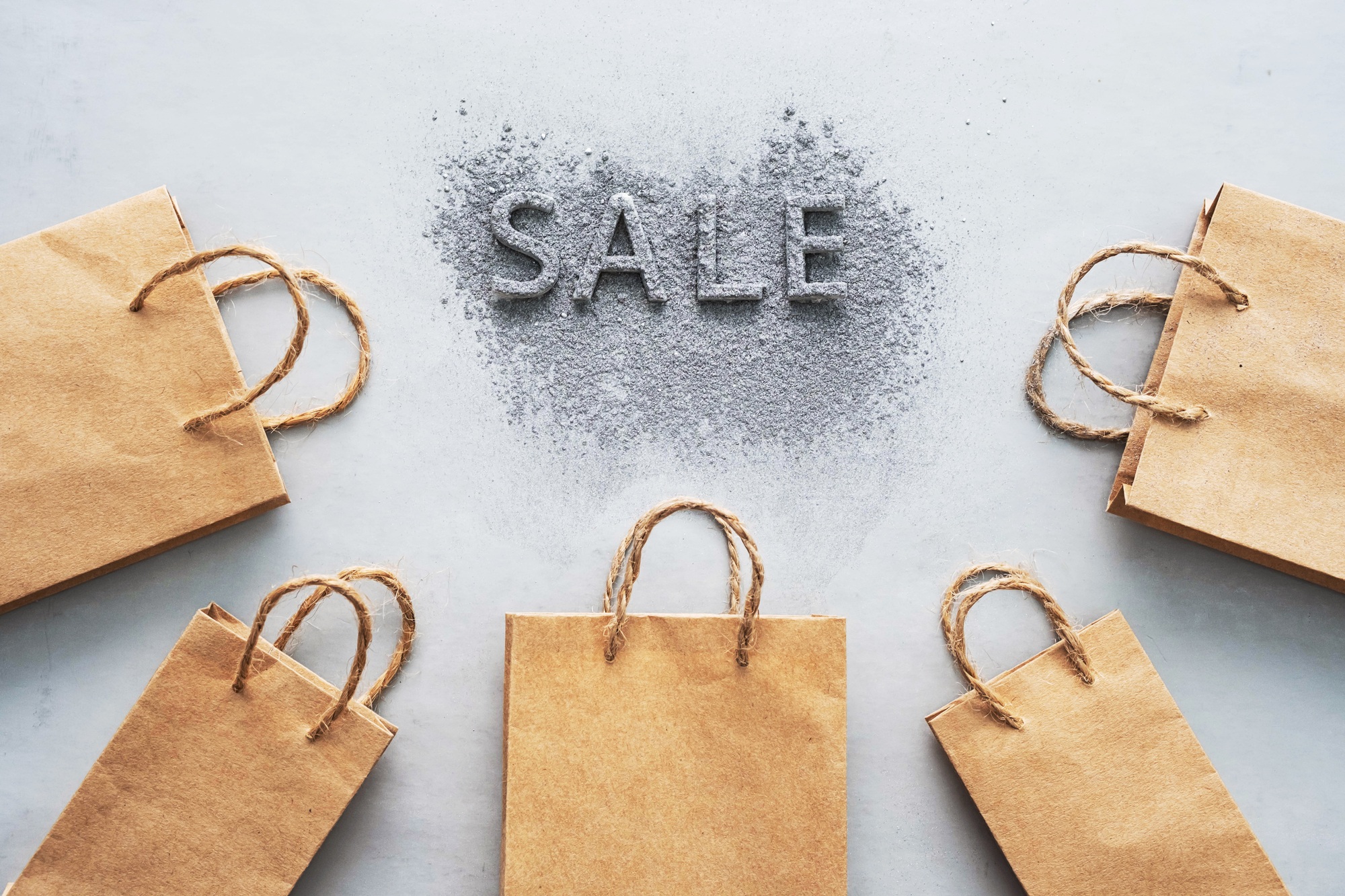 Sale - Word, Mock Up Brown Paper Bags. Online Sale or Clearance Store Layout.