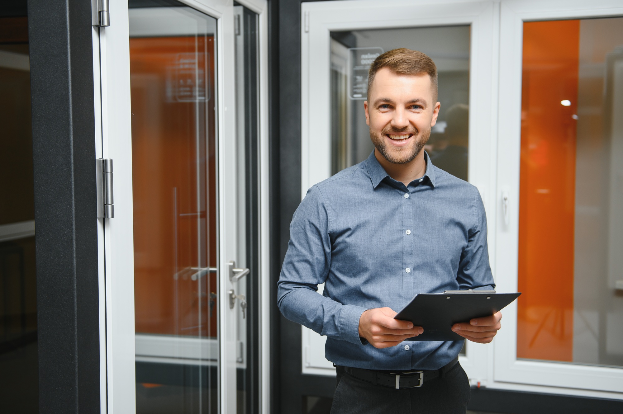 Sales manager in a window shop. The concept of window sales.