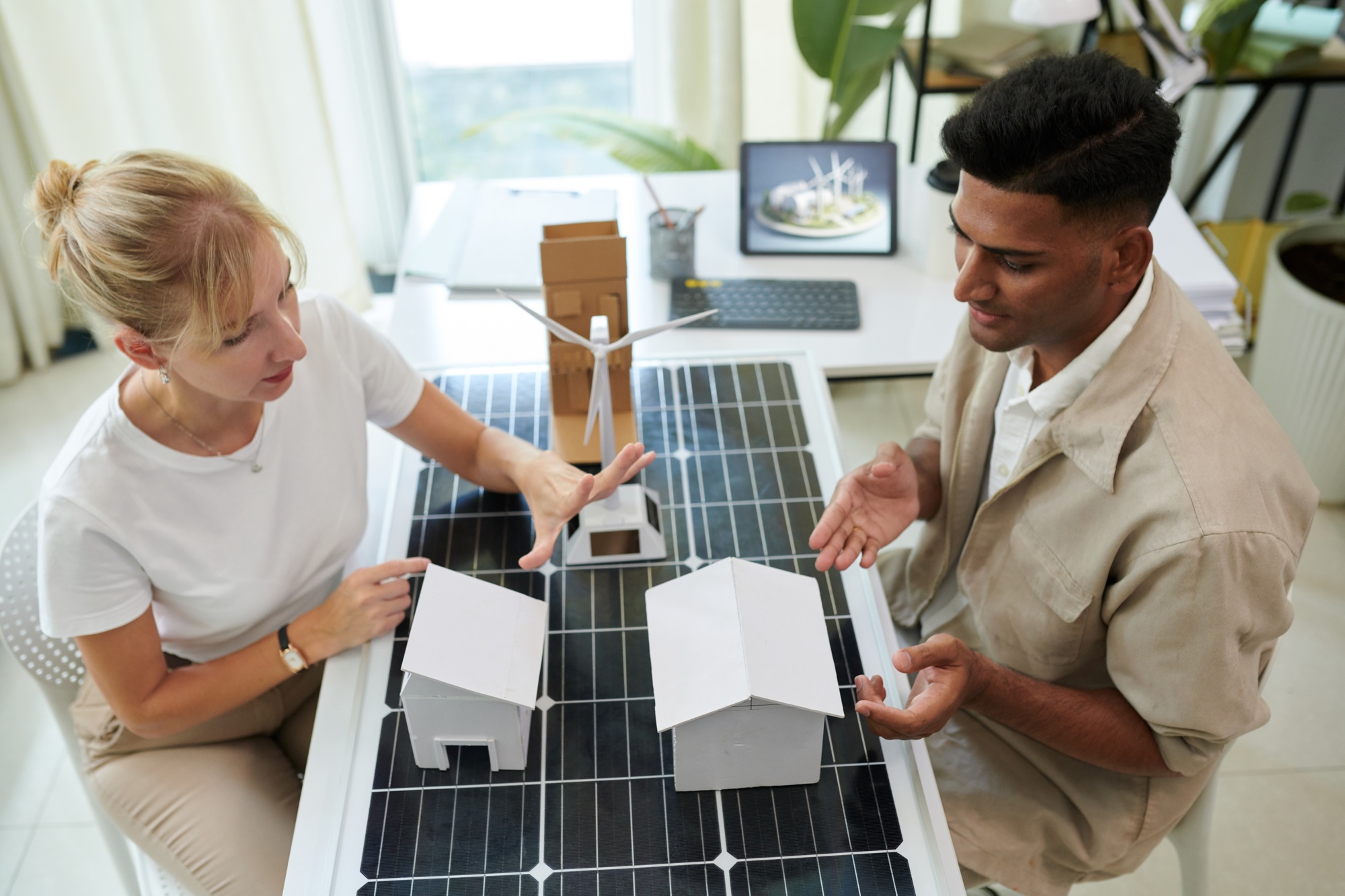Sales Manager Talking to Customer about Panels