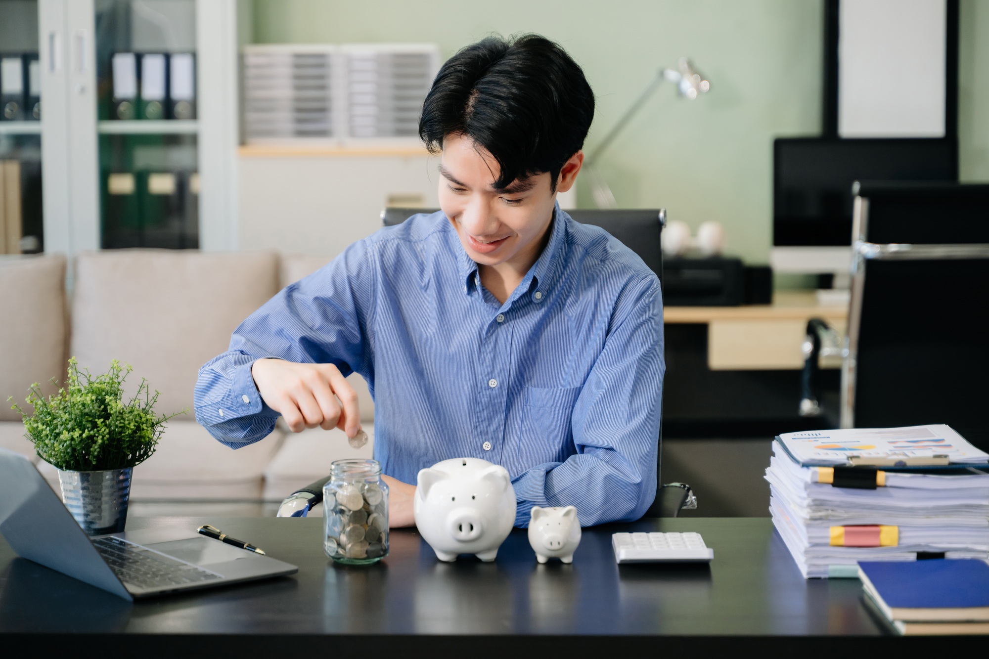 Save smart! Explore financial planning with coins, piggy banks, and digital tools.