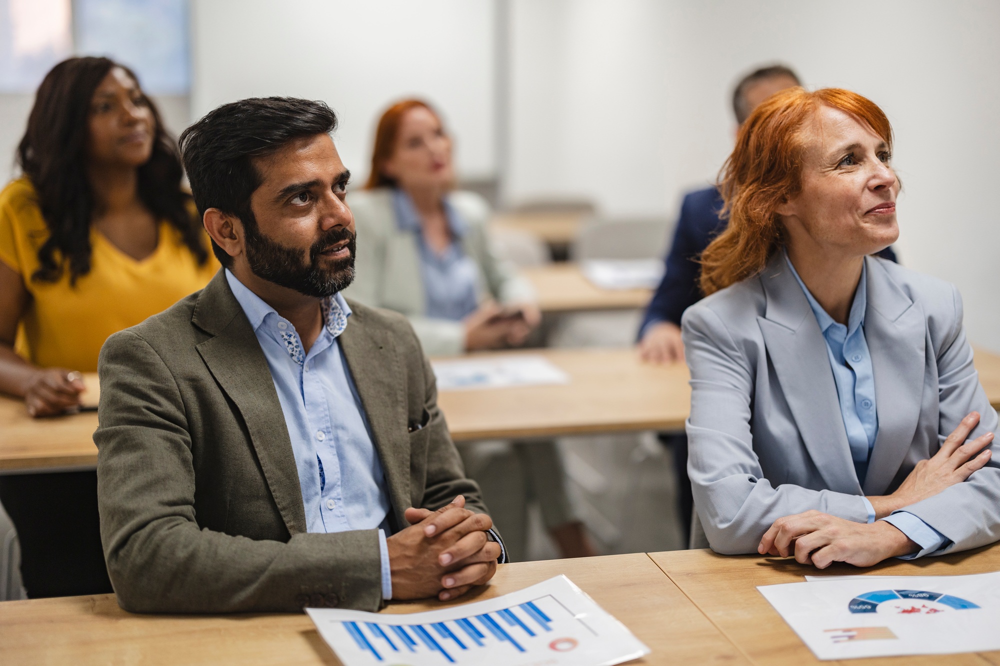 seminar, adult training course, multiracial people in the classroom
