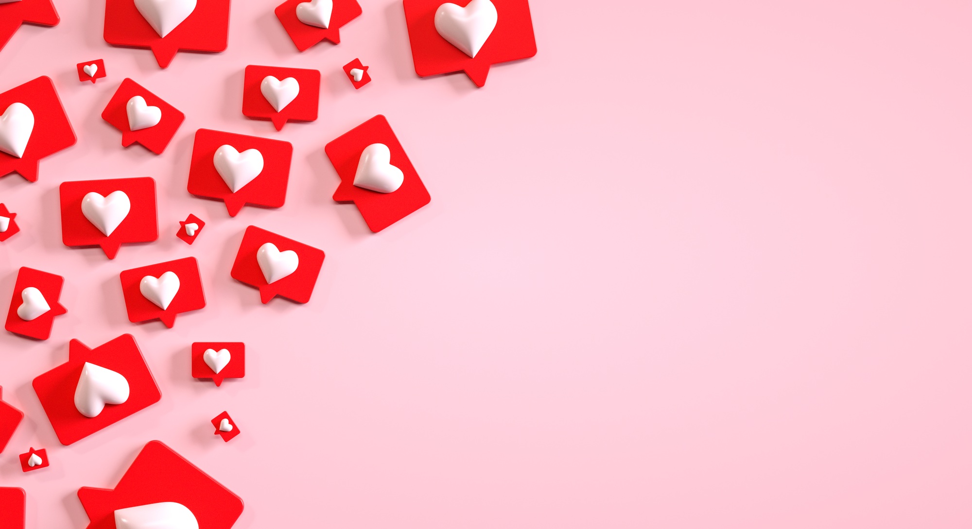 Social media marketing template with copyspace and a heap of like buttons. 3d render