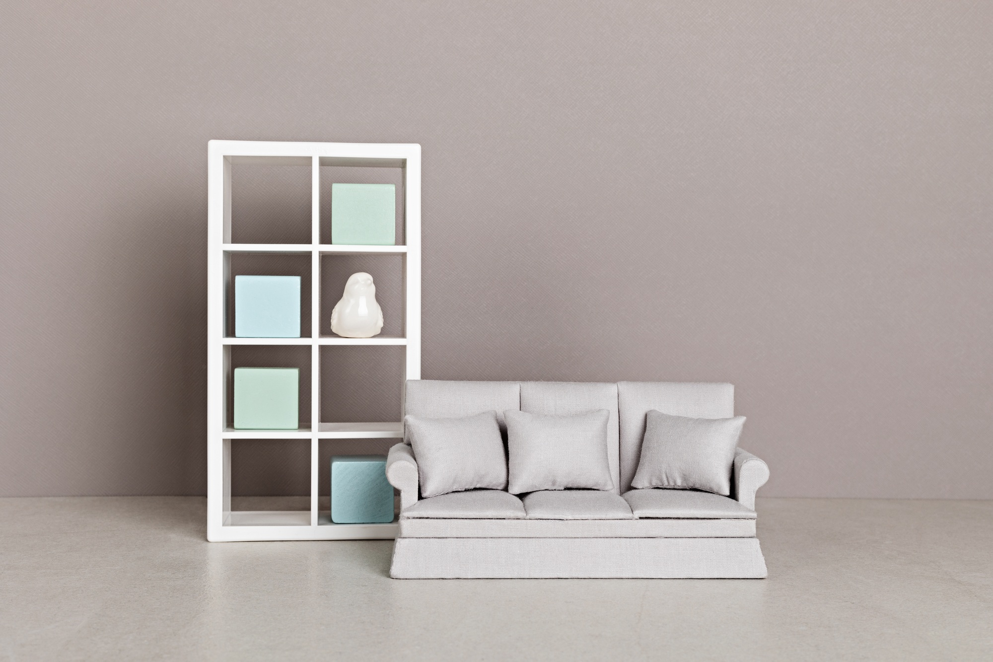 Stylish minimal living room interior of modern apartment with trendy elegant furniture, sofa and