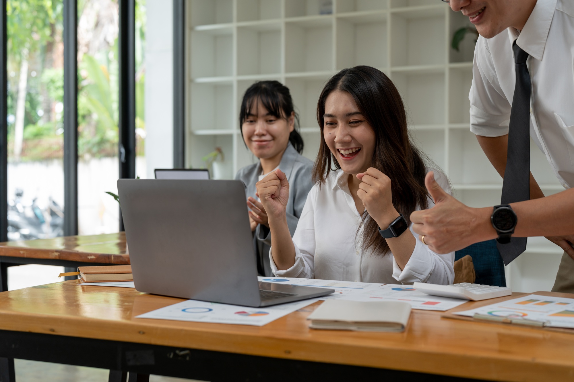 Successful company achieving goals with determined staff