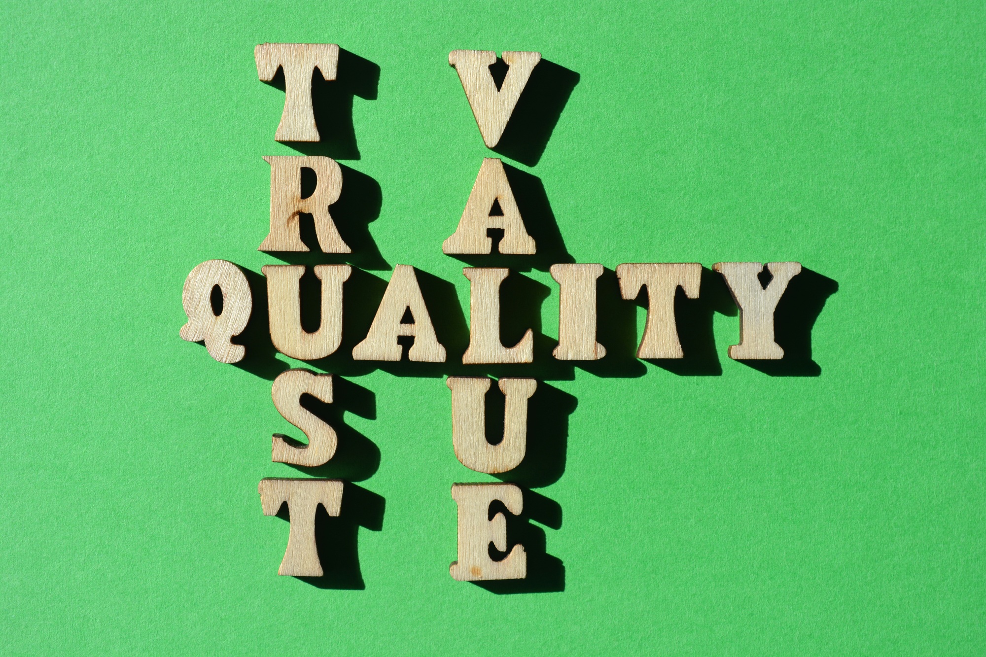 Trust, Value, Quality, words as banner headline