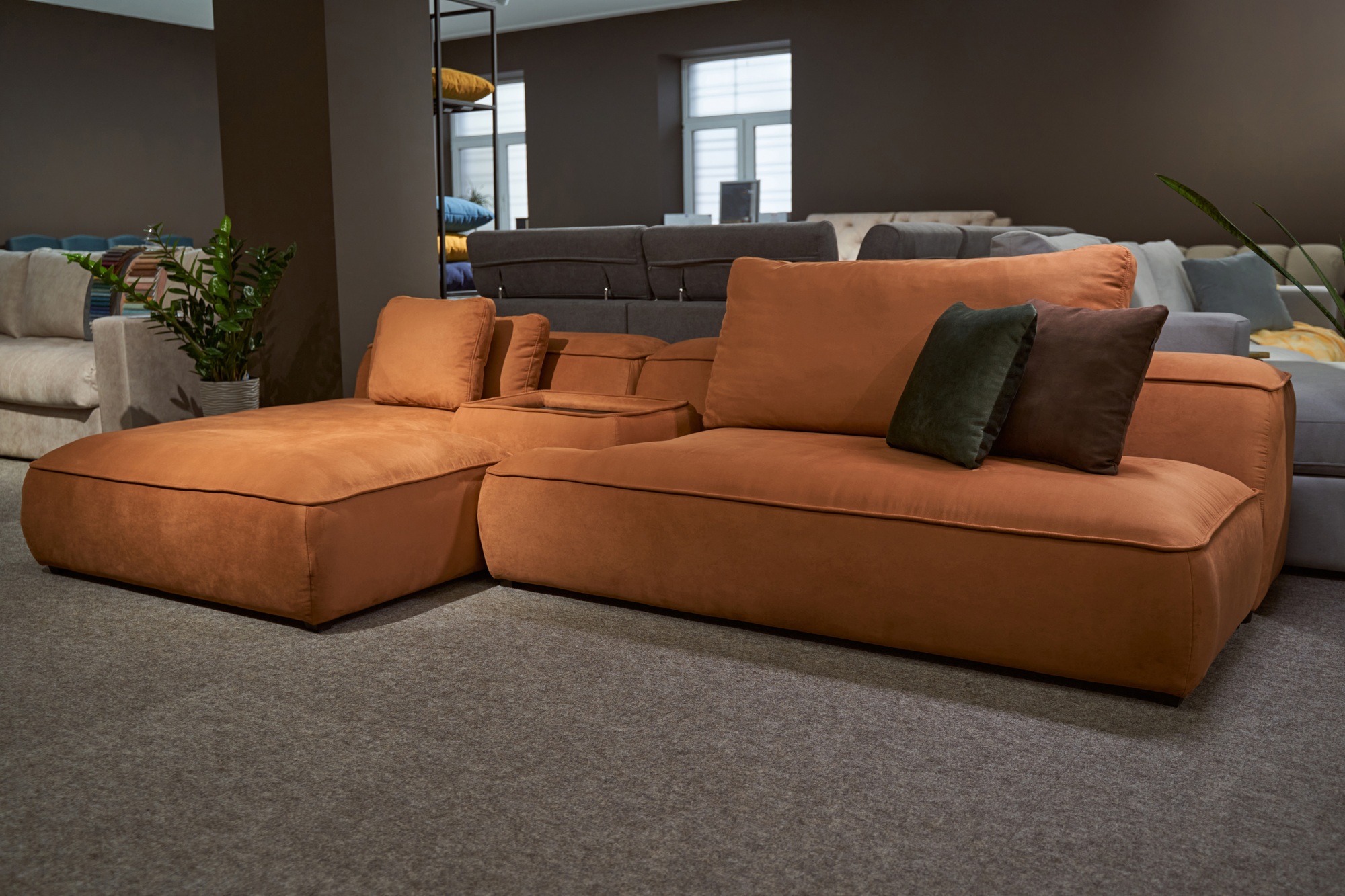Upholstered pieces of furniture displayed for sale in showroom