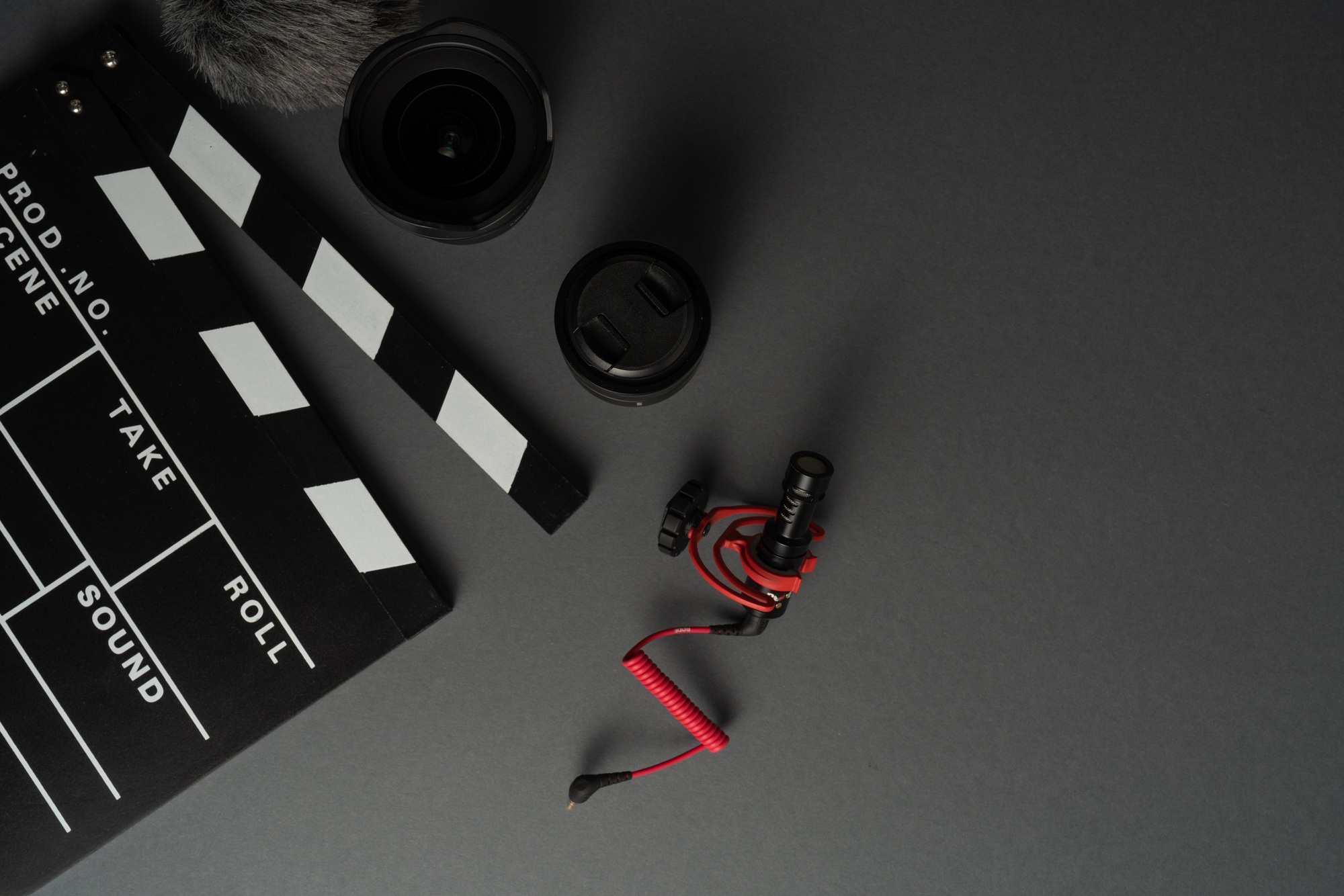 Various video equipment on gray background