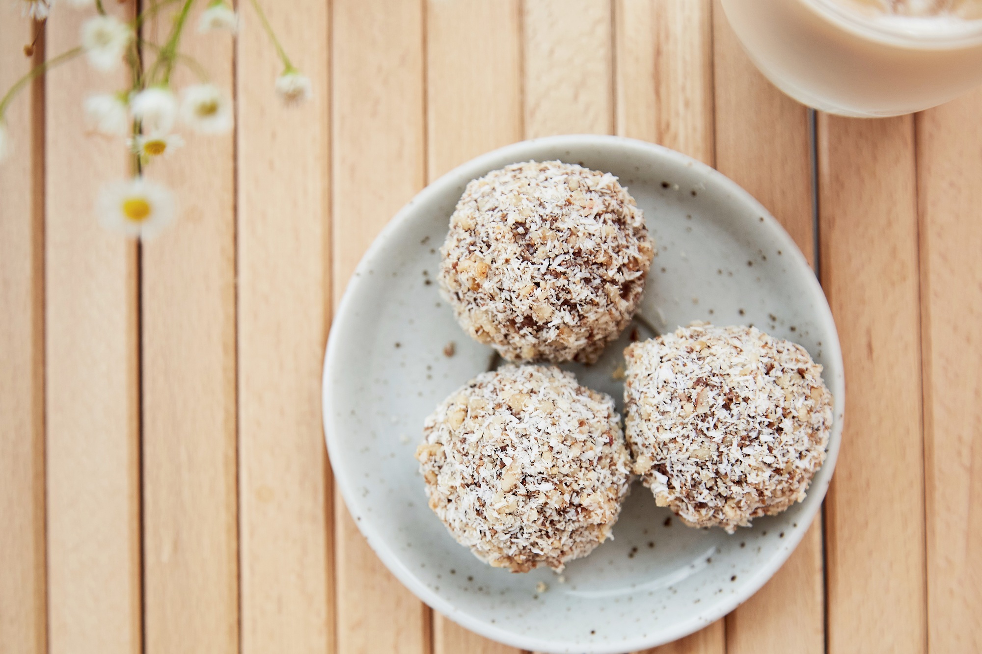 Vegan handmade delight - gluten and sugar free natural balls sweets and coffee