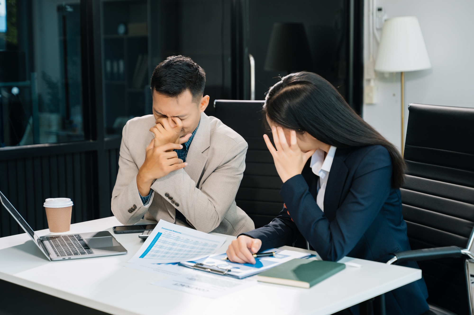 workplace stress and conflict with this intense scene of professionals in a heated office
