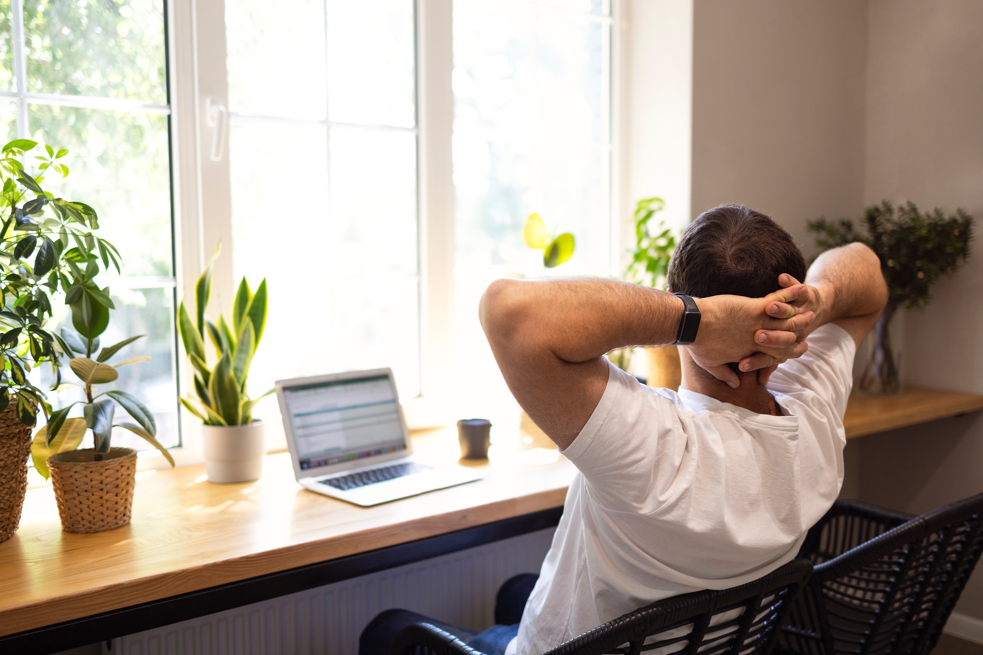 Young personal development coach answering the client by email by a laptop