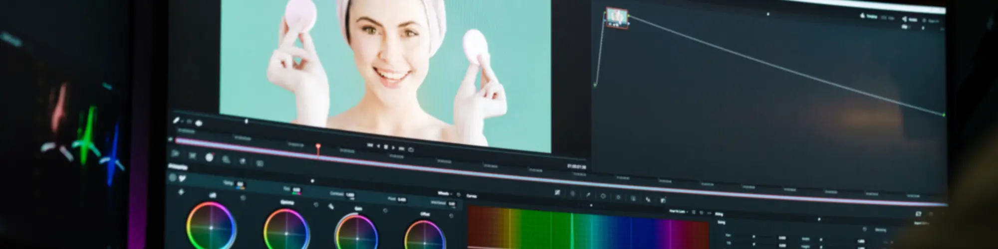 Back view of a young white man video editor