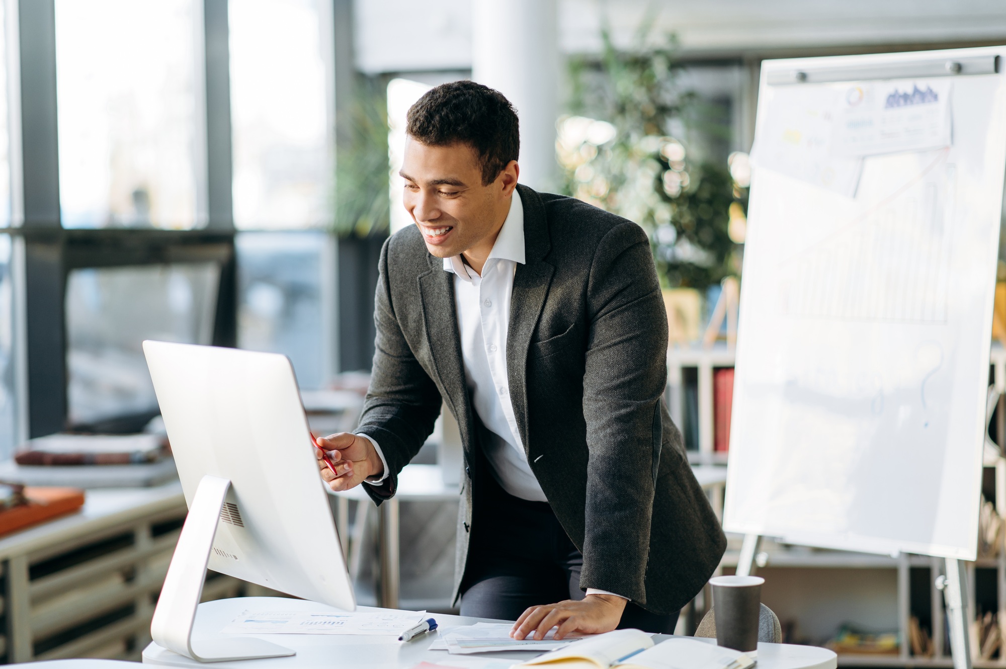 man business work study student freelancer online video call
