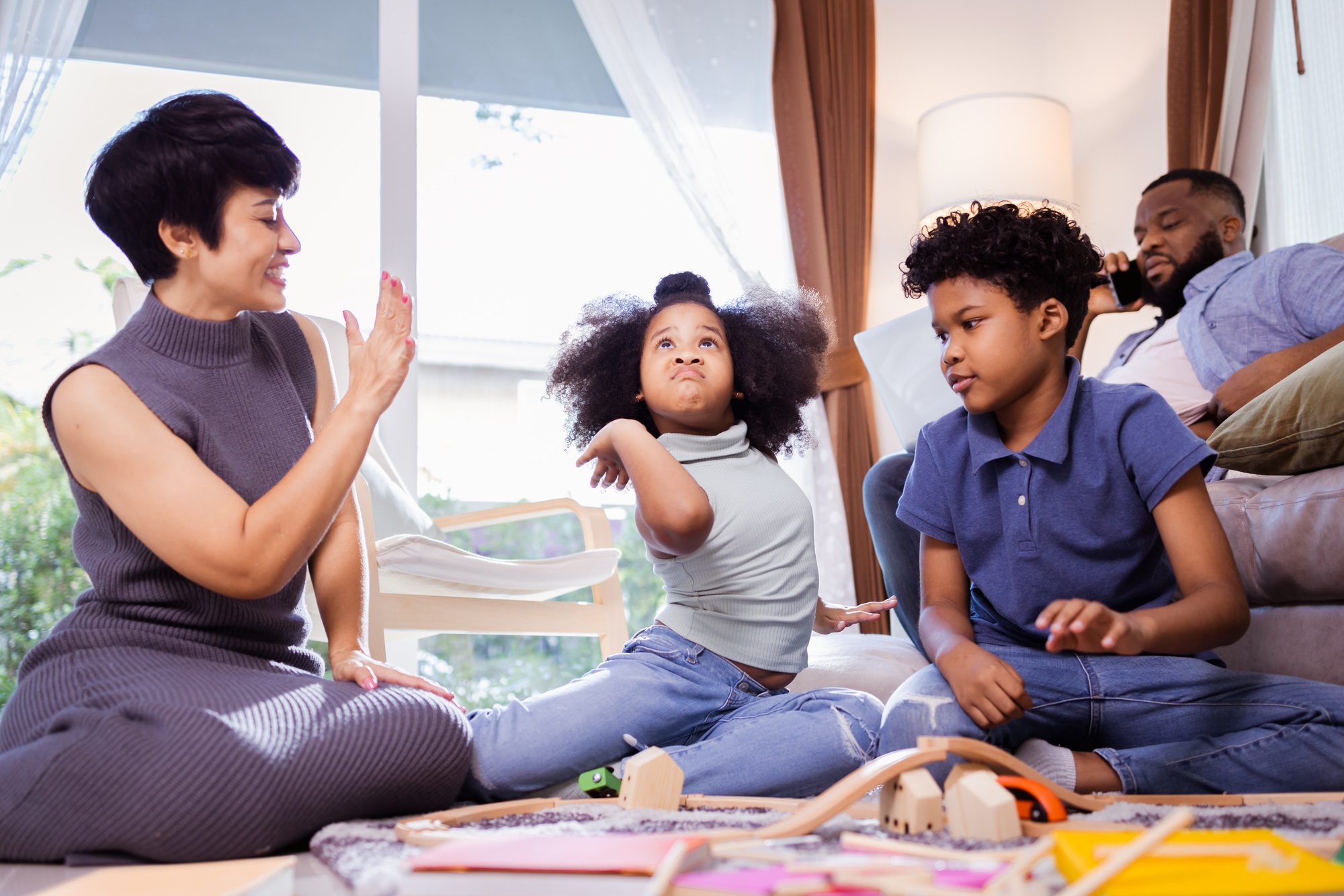 African American Family Bonding over Playtime, Ideal for Family-Oriented Brands and Websites