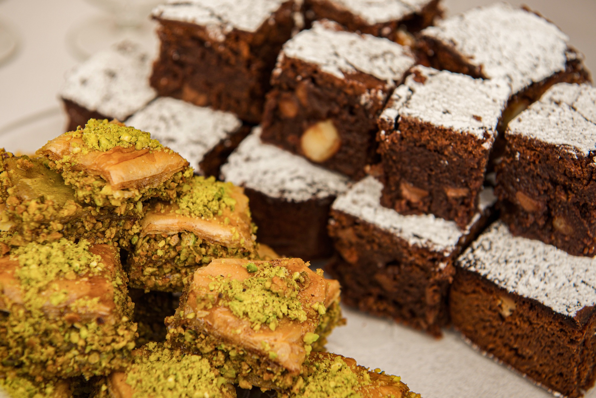 Baking for a party. Brownies and pastries assorted baked goods