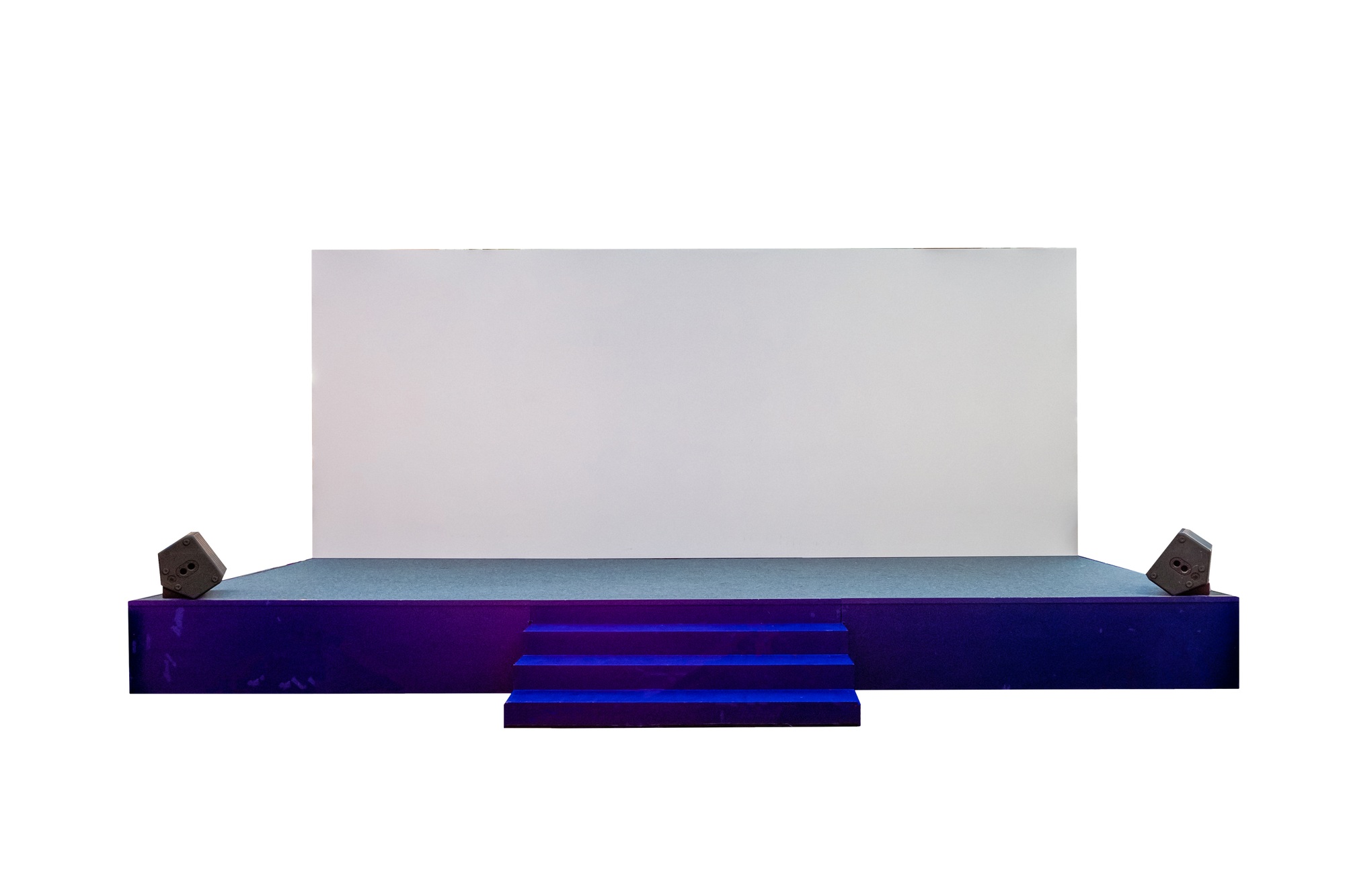 Blue stage with stairs on board backdrop