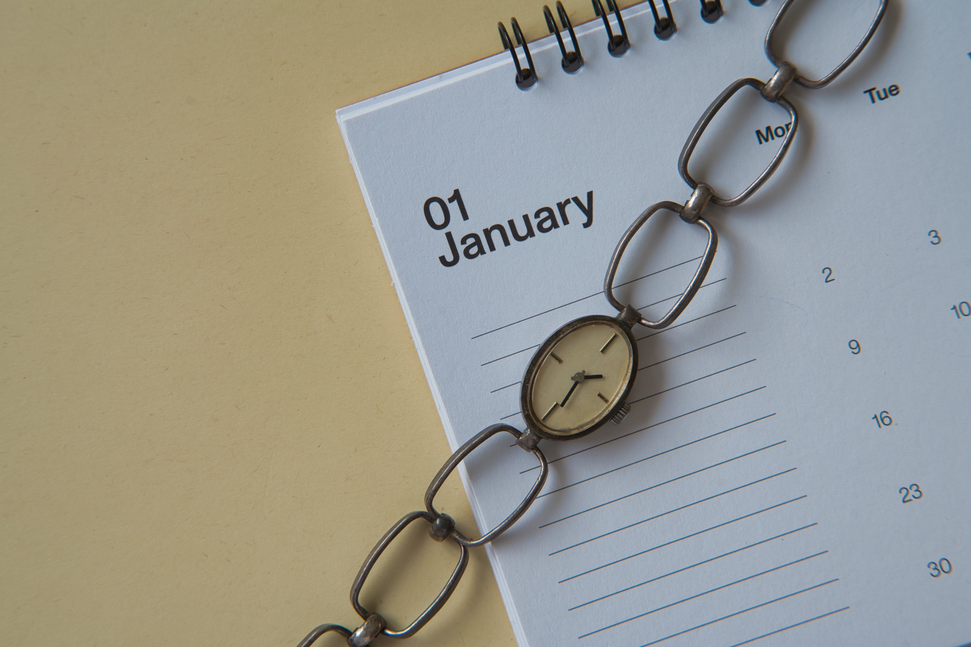 Calendar and vintage clock