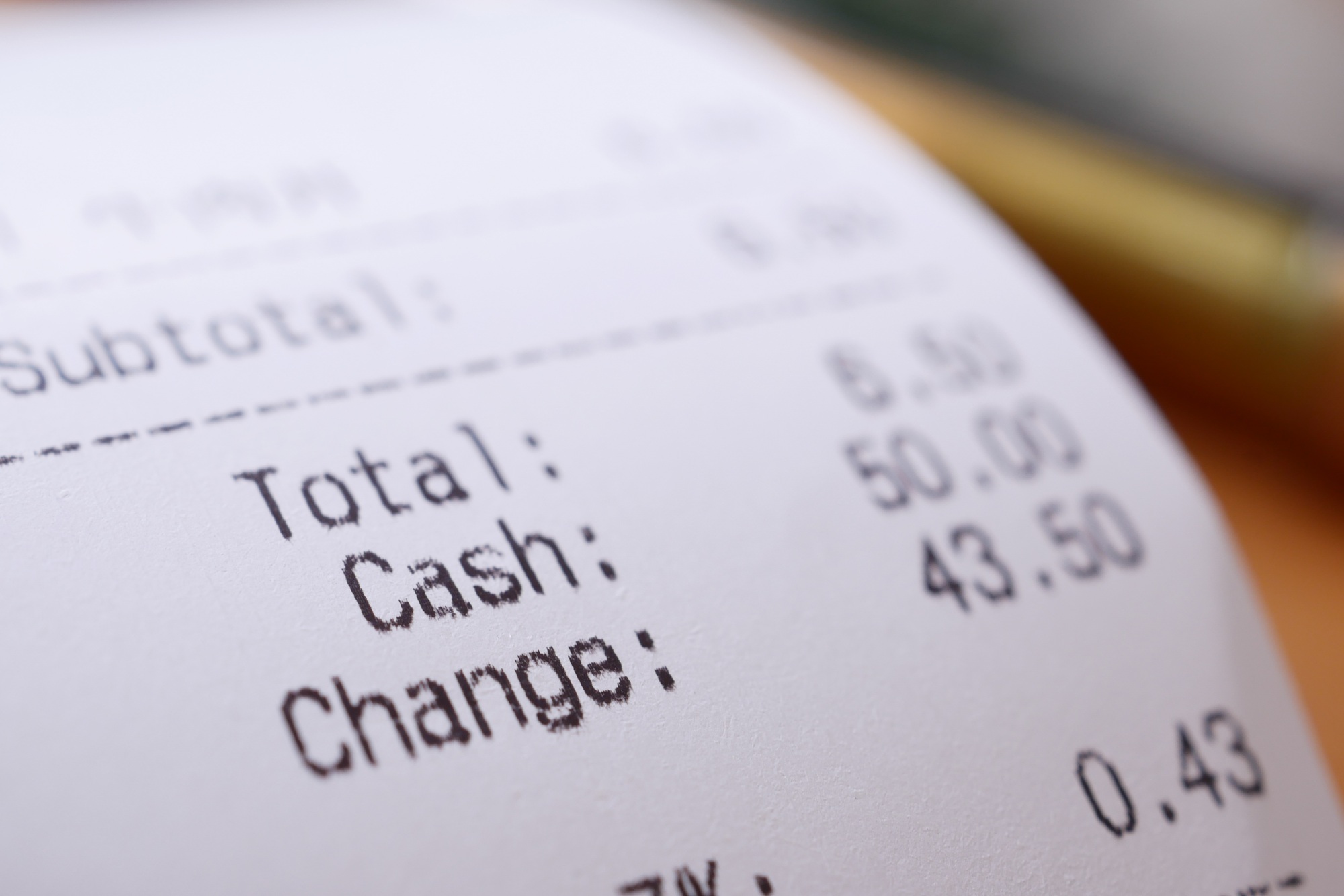 closeup of Sales receipts on table ,