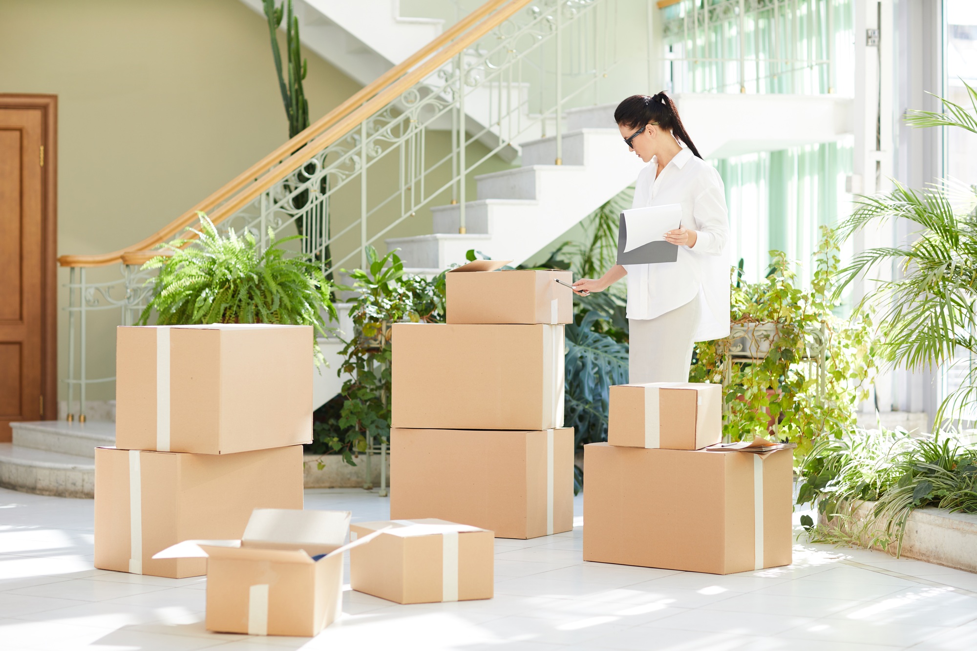 Concentrated lady focusing on inventory