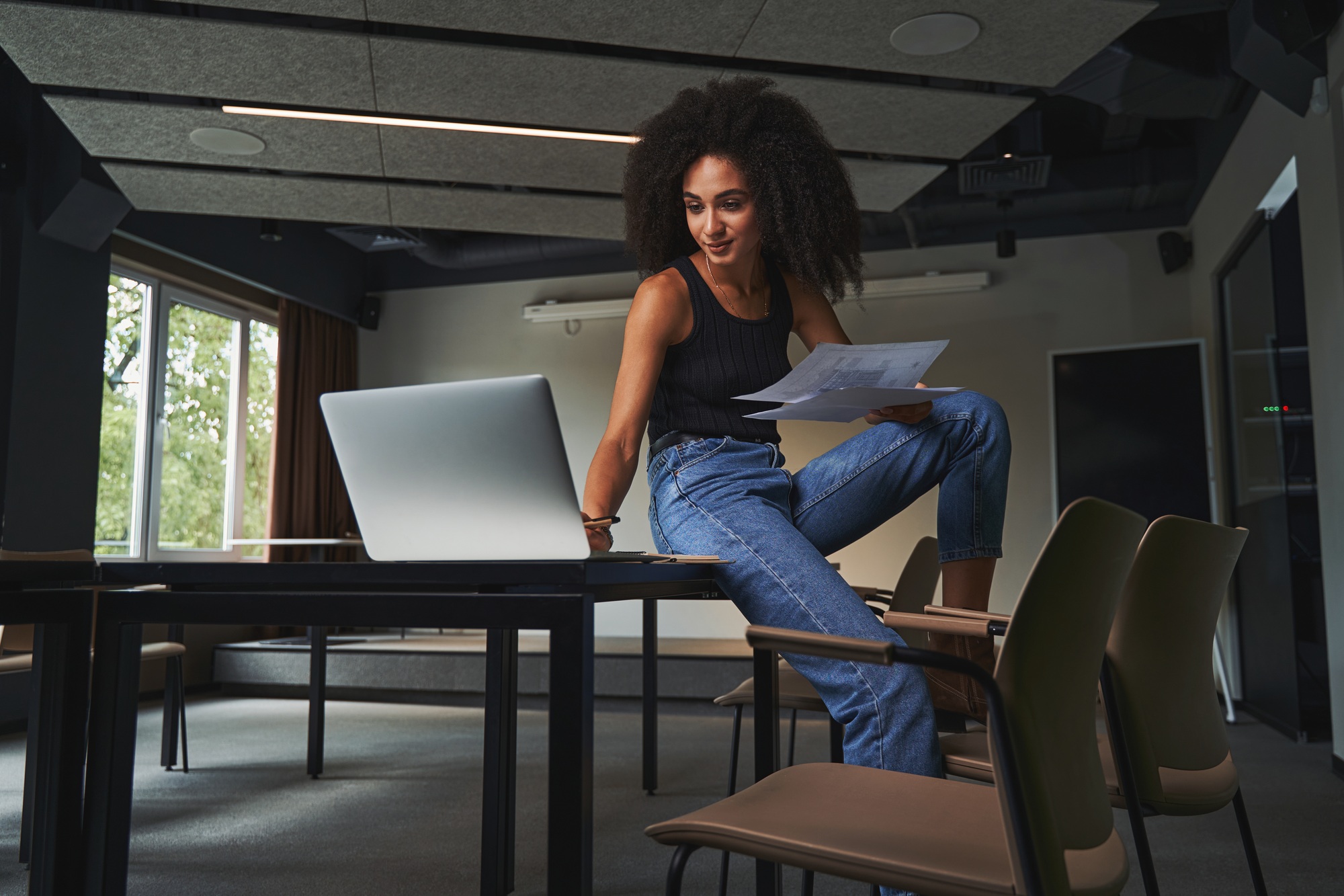 Confident lady dealing with business issues alone