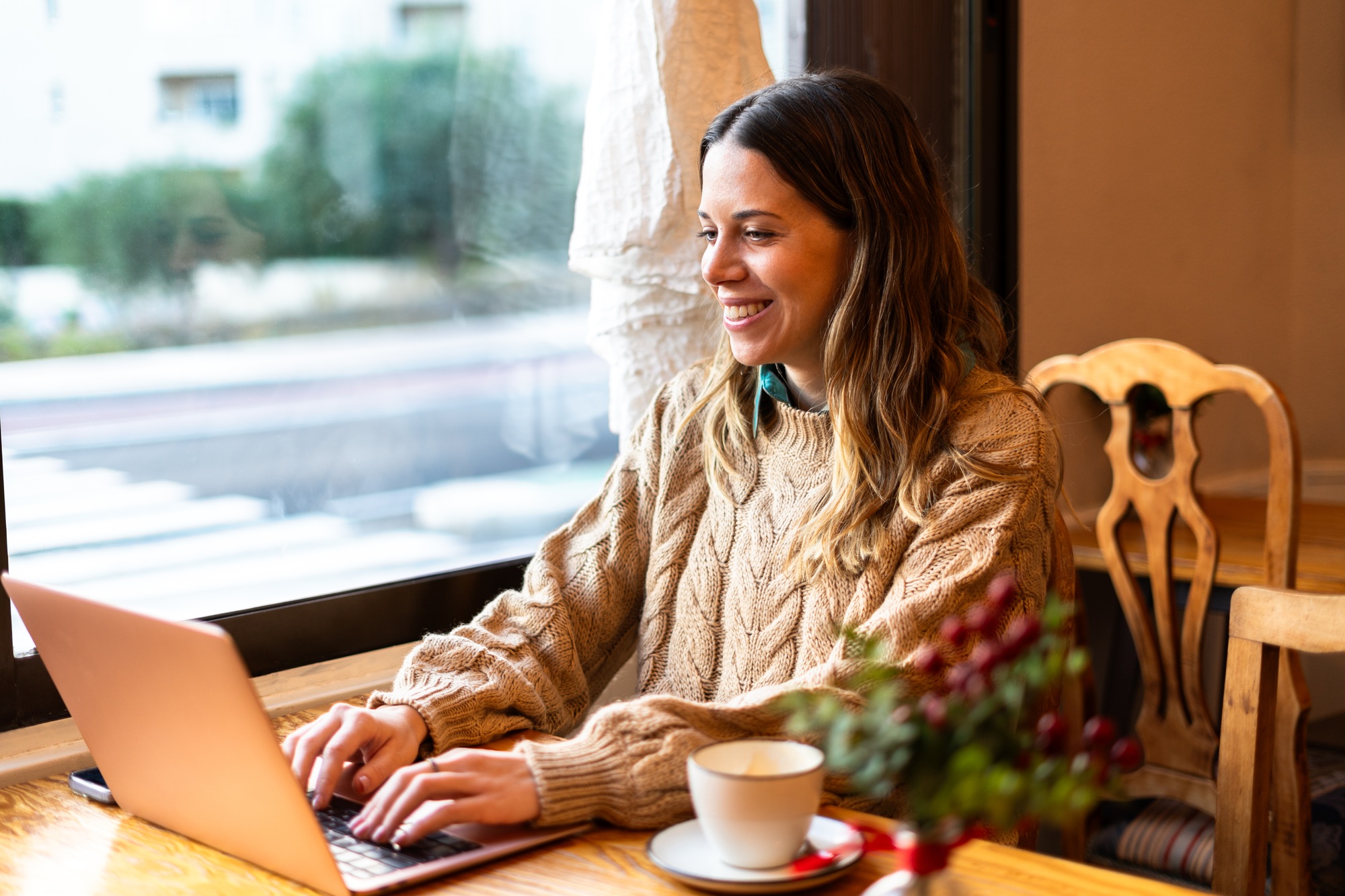 Content Remote Worker in Cozy Cafe