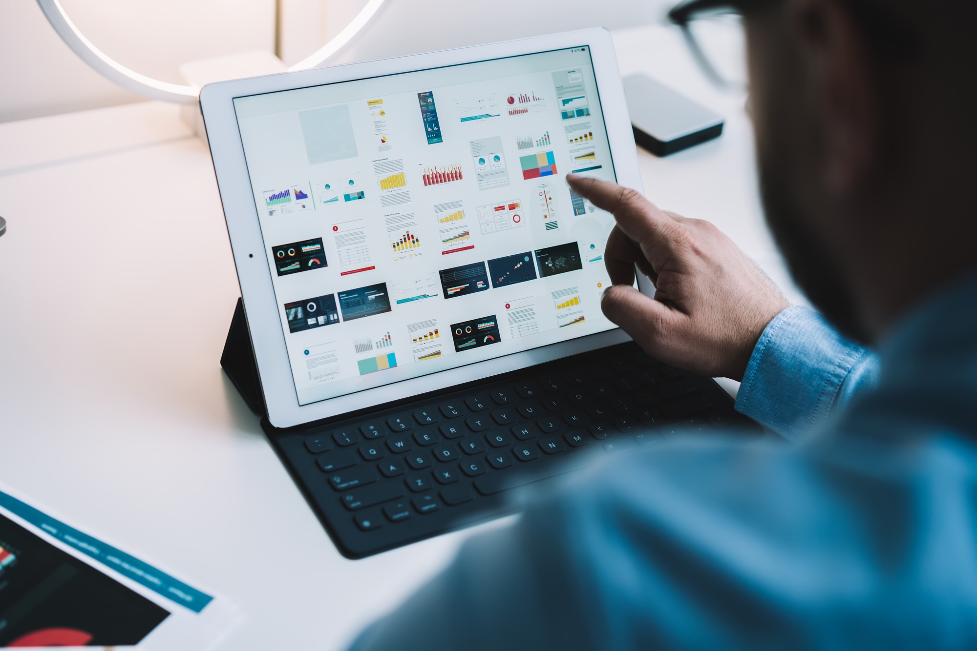 Crop man working with graph templates