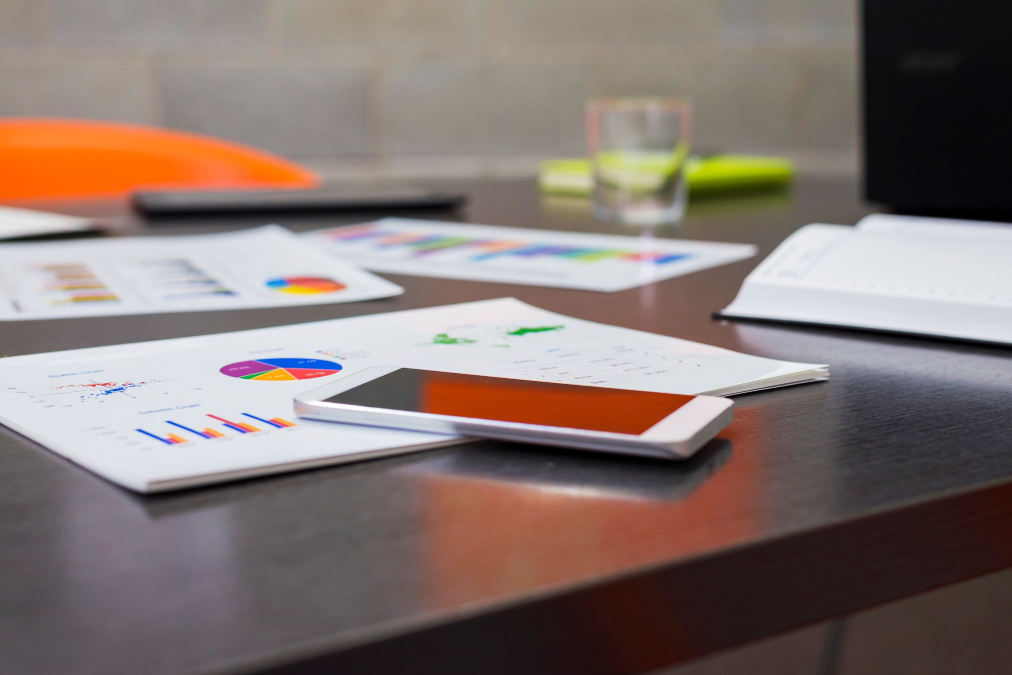 Financial reports and charts on a office table