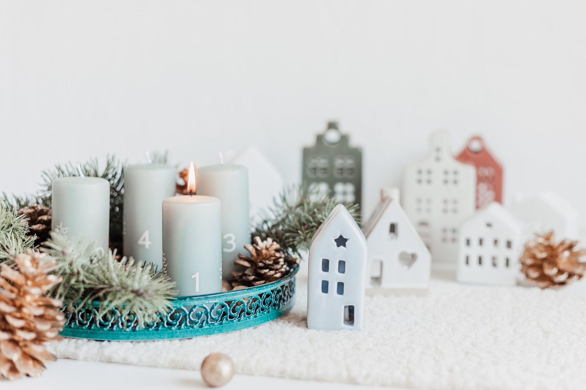Handmade modern advent wreath with four candles
