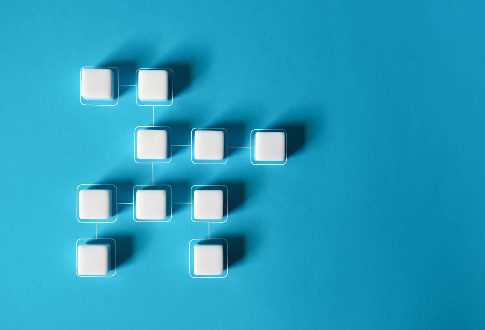 Linked blocks symbolizing processes and stages.