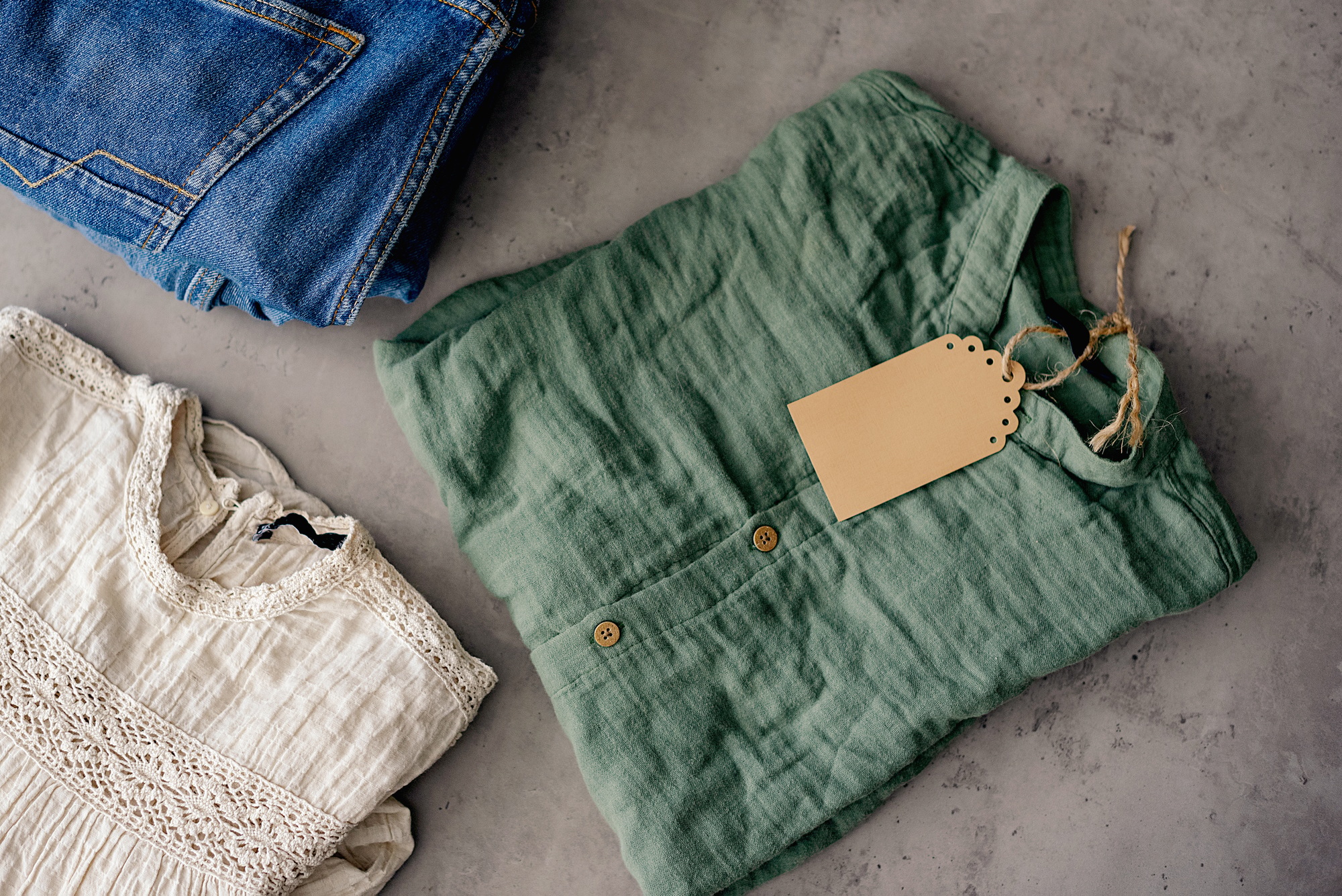 Second hand wardrobe idea. eco friendly sustainable shopping, thrifting shop concept