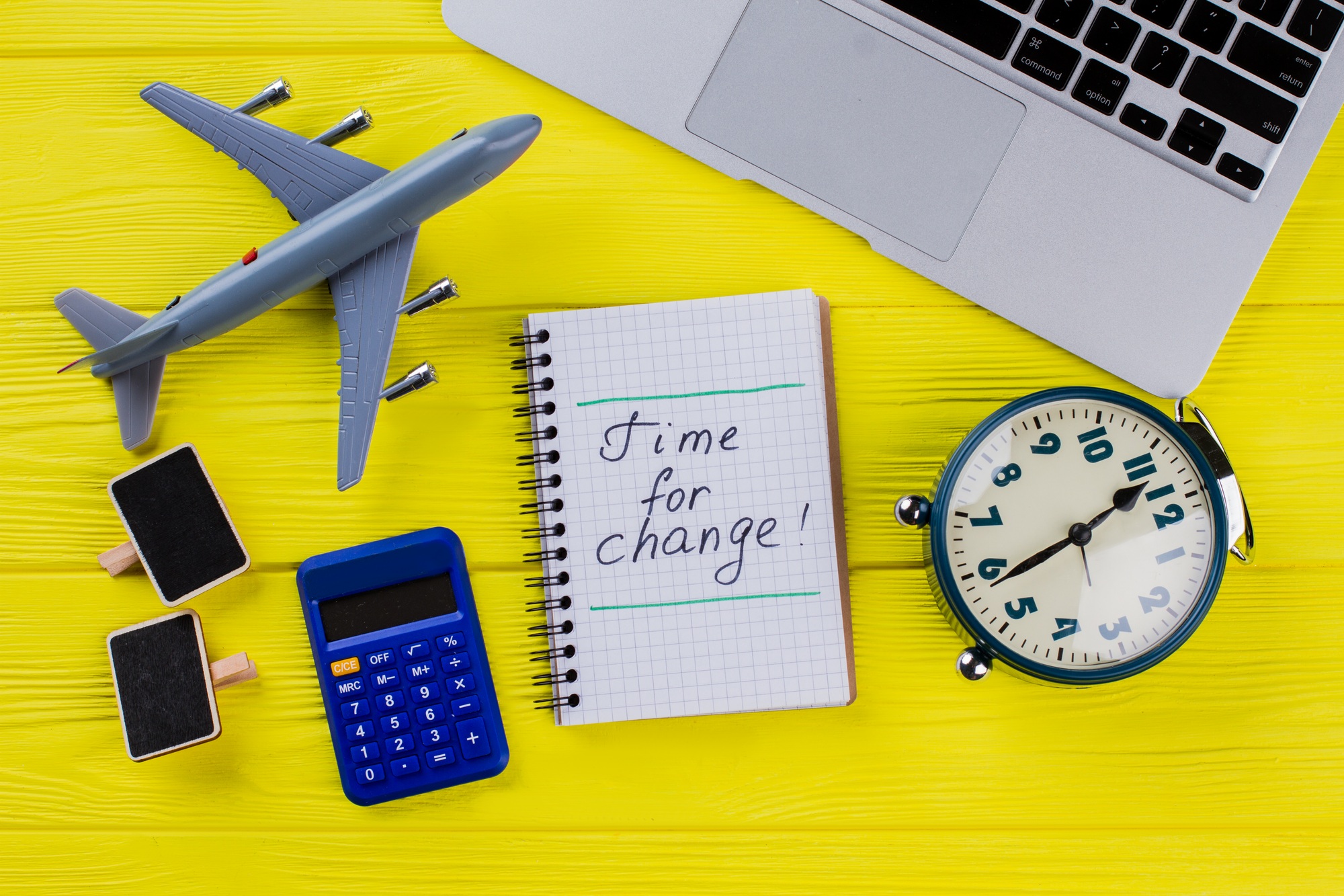 Time for change concept flat lay.
