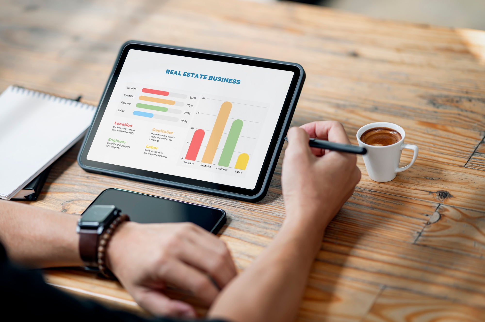 Young man manage business from home, business intelligence analytic for marketing strategy planning
