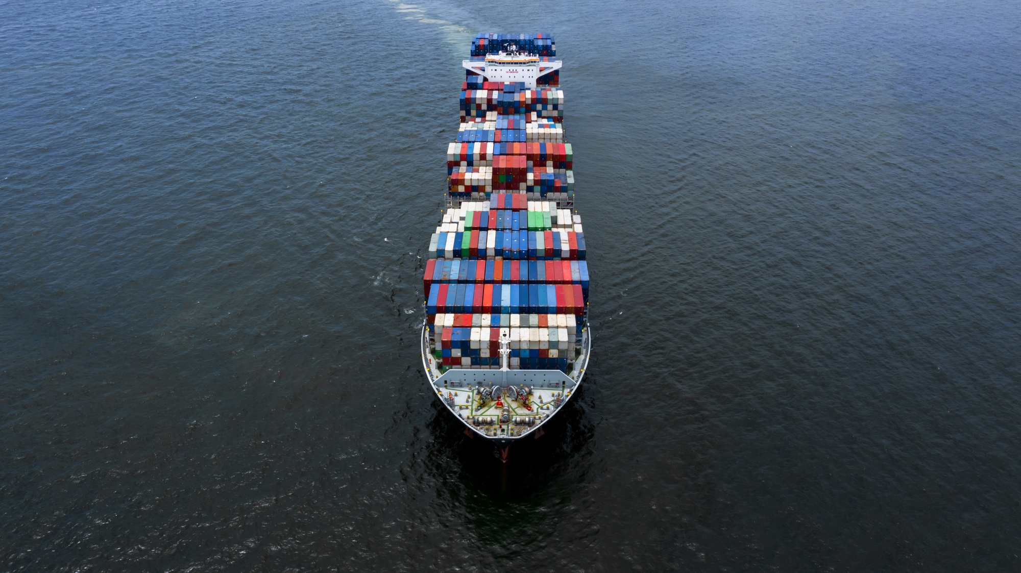 Aerial view container ship cargo freight shipping maritime vessel, Global business supply chain.